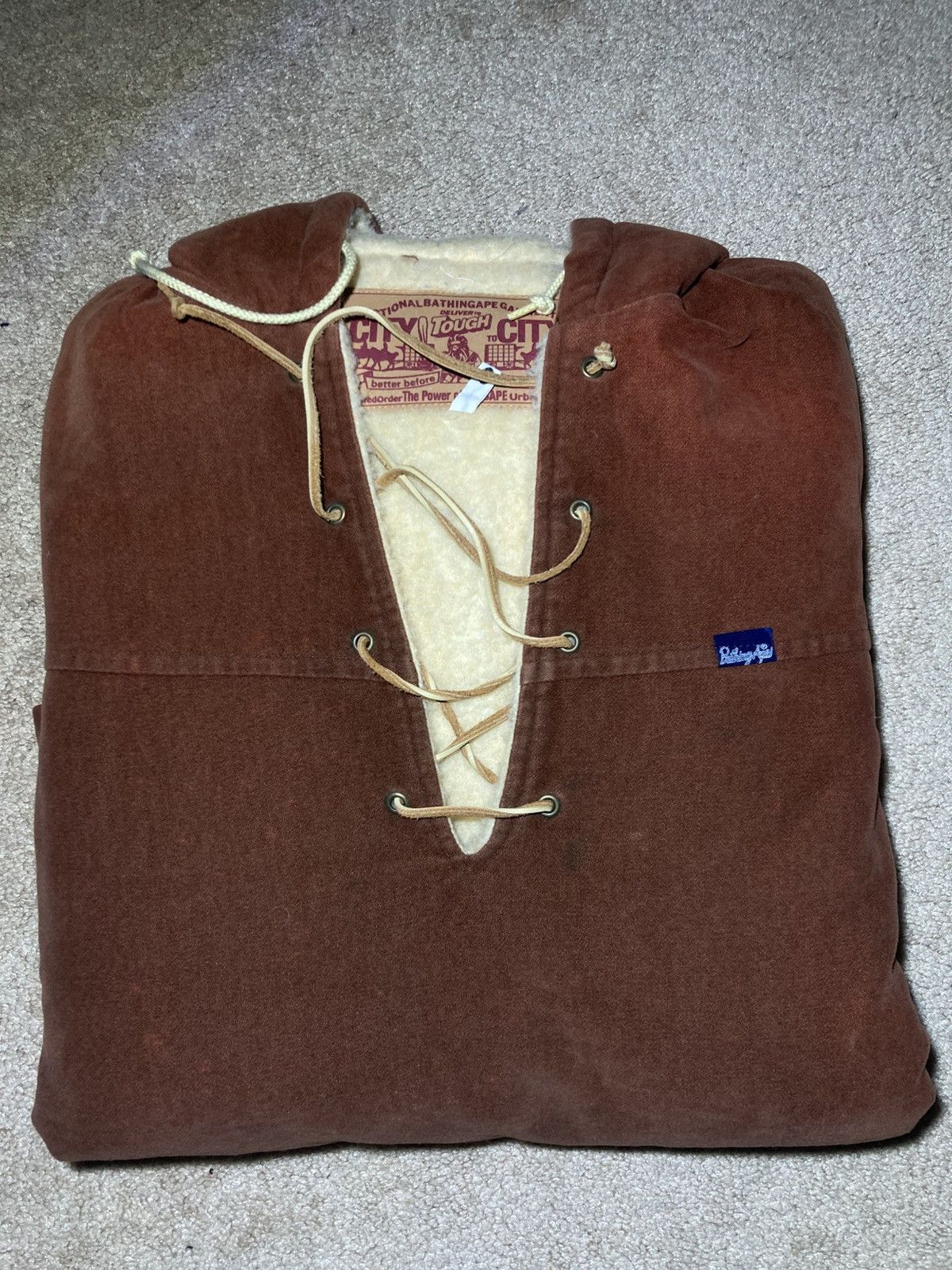 2000s Vintage Bape Fleece Brown Pullover Lace String OG 90s