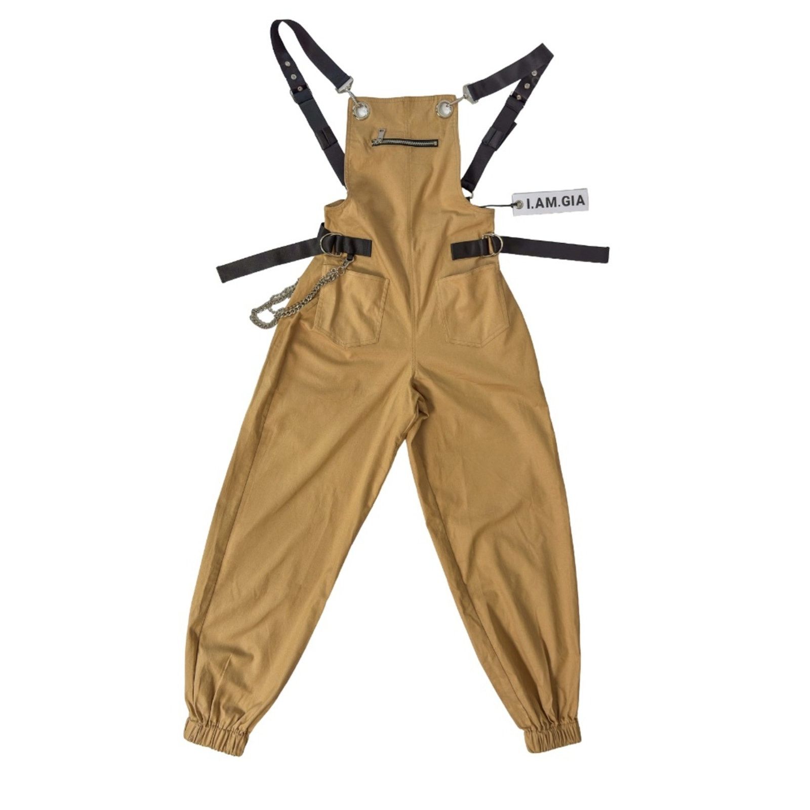 I.AM.GIA I.AM.GIA Cobain Overalls Tan Chain Strap Drop Crotch XS NWT Size 25" / US 0 / IT 36 - 1 Thumbnail