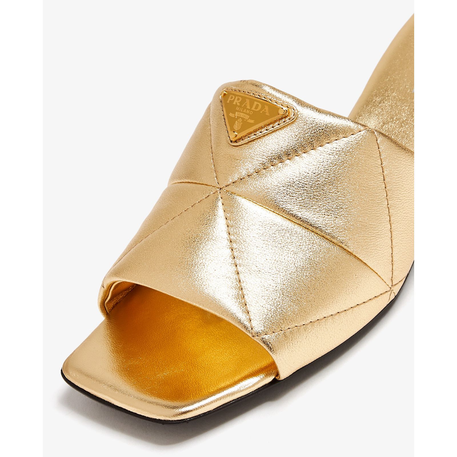 Prada Prada Quilted Leather Diagram Gold Slide Sandal Heel 40.5 Size US 10.5 / IT 40.5 - 7 Thumbnail