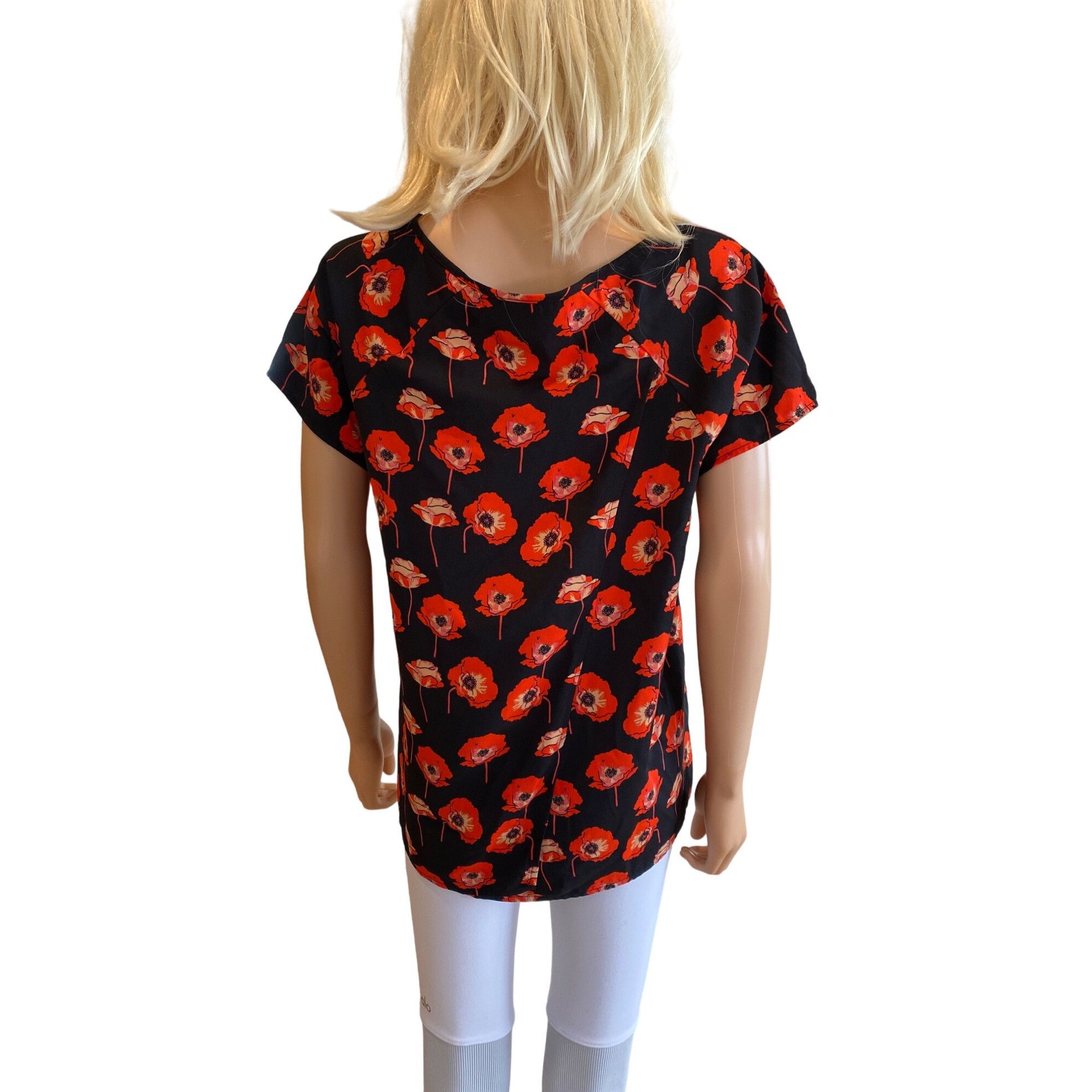 Designer CAbi Red Poppies Short Sleeve Blouse Tunic W's Small Split B Size S / US 4 / IT 40 - 11 Thumbnail