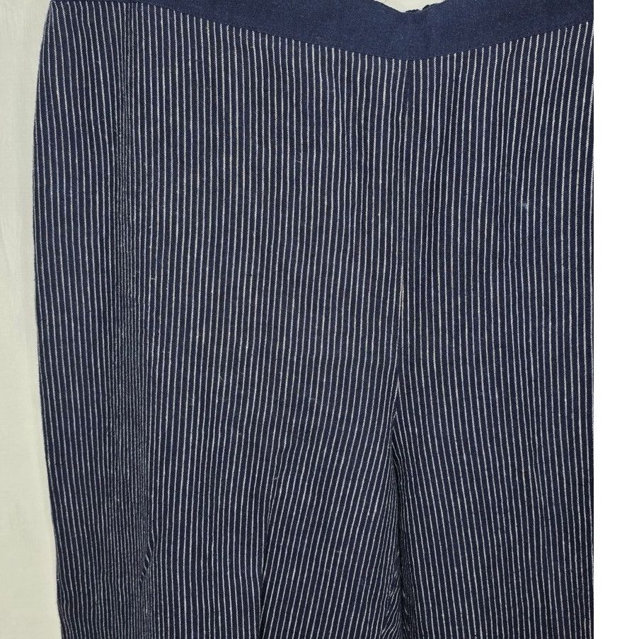 Other Chico's Linen Rayon Blend Pants Women's Large Blue Pinstripe Size 35" - 3 Thumbnail