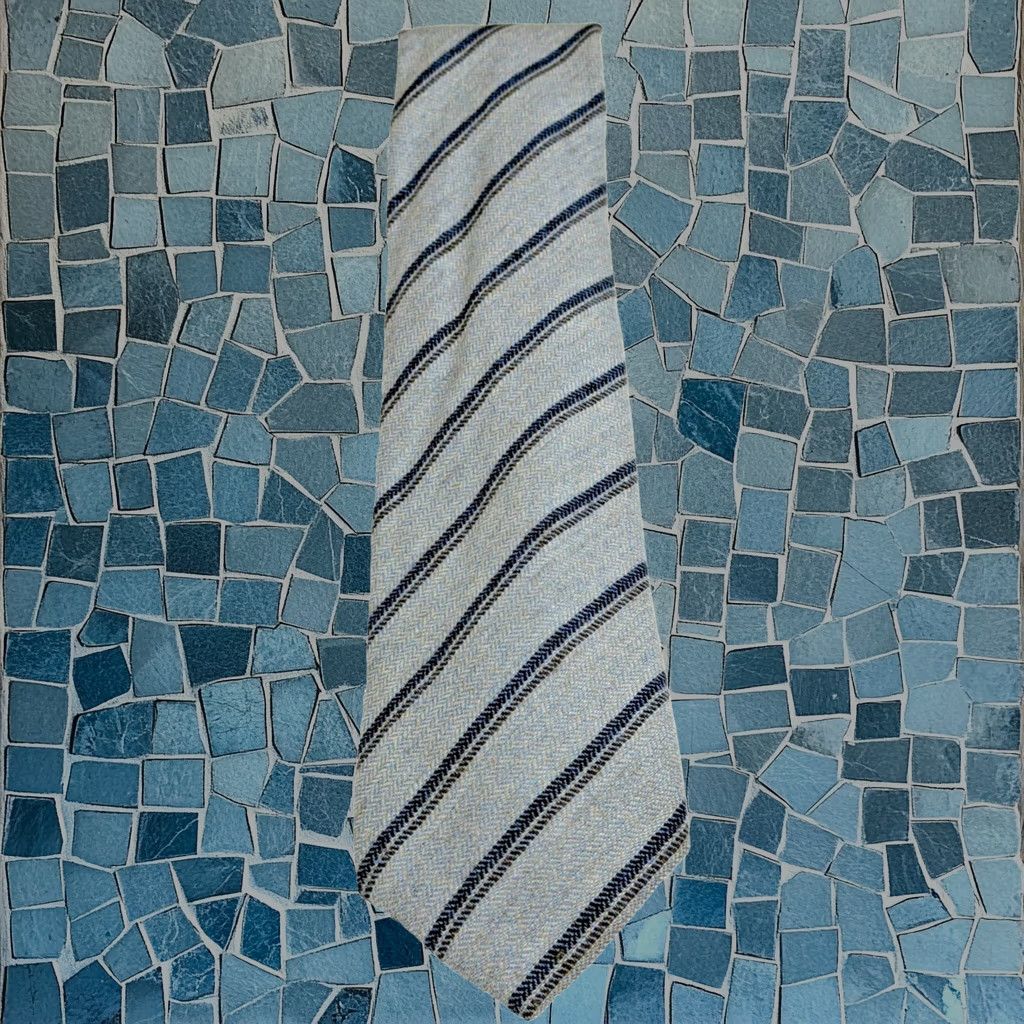 Nikky Carl Sterr Tie Mens Gray Blue Striped 100% Cashmere Made In Italy, Men's
