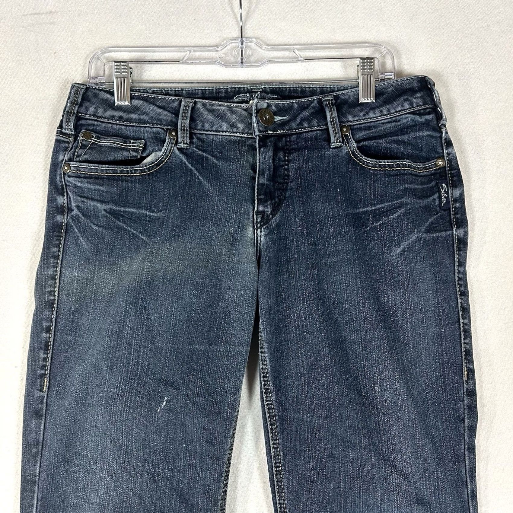 Vintage Silver Aiko Bootcut Jeans Womens 32 Blue Low Rise Embroidered Thick Stitch Hemmed Jeans Size 24" / US 00 / IT 34 - 2 Thumbnail
