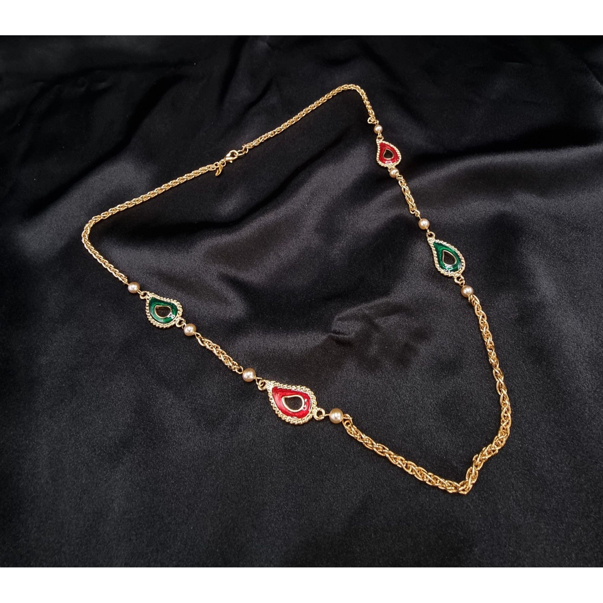 Kenneth Jay Lane Vintage 1990s KJL Gold-Tone Necklace With Red & Green Enamel Size ONE SIZE - 1 Thumbnail
