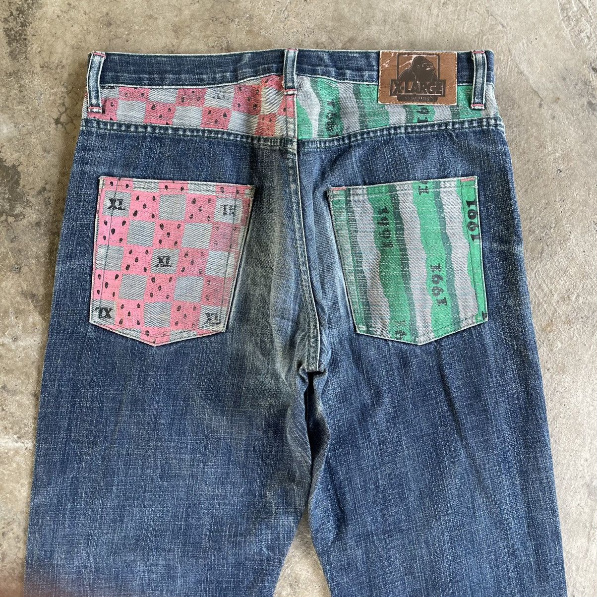 Vintage × Xlarge 🔥XLarge Stoned Washed Sick Skate Design Inside Denim Jeans Size US 33 - 5 Thumbnail