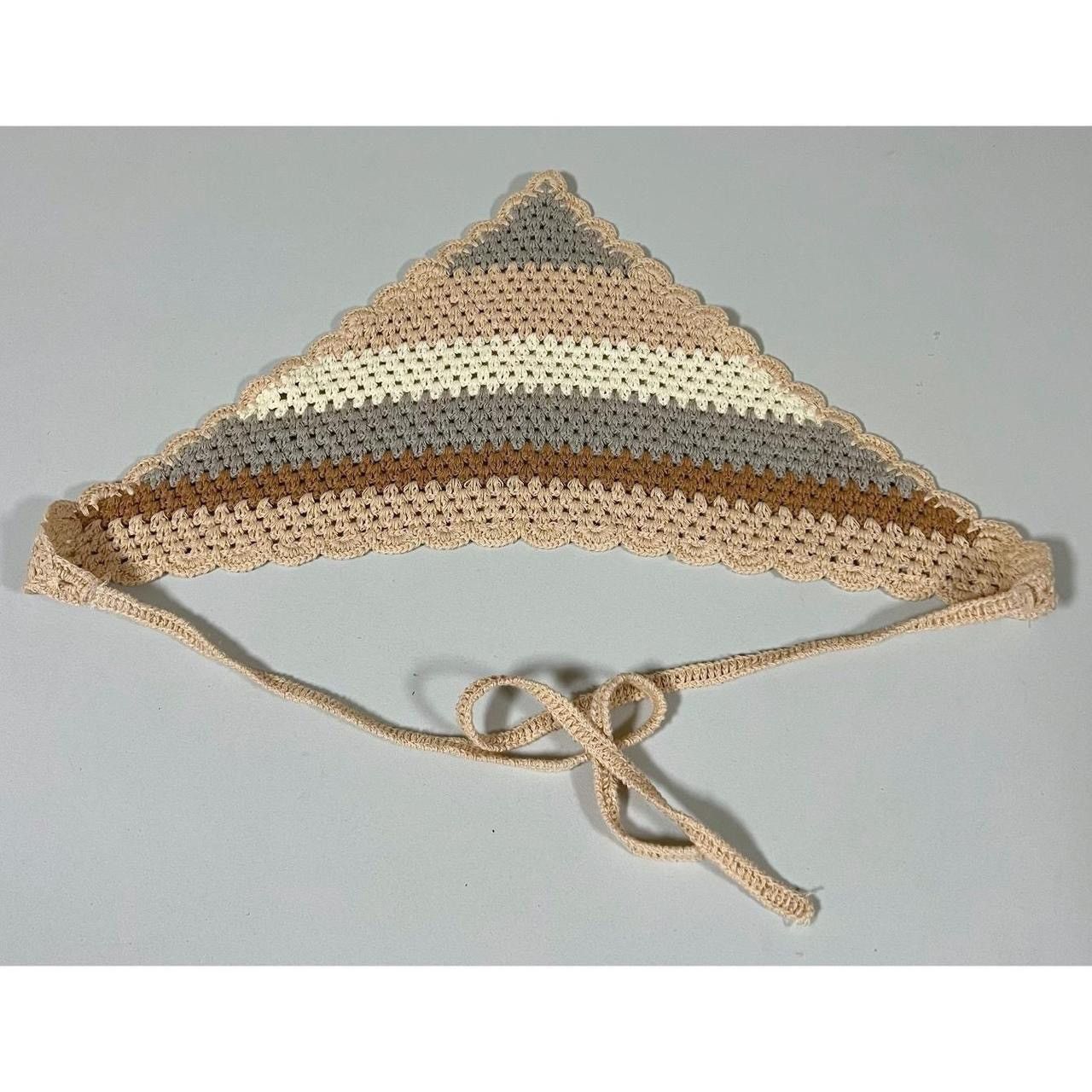 Japanese Brand × Vintage Tan Crochet Knit Striped Bandana Headband Hair Accessory 🤎✨ Size ONE SIZE - 2 Thumbnail