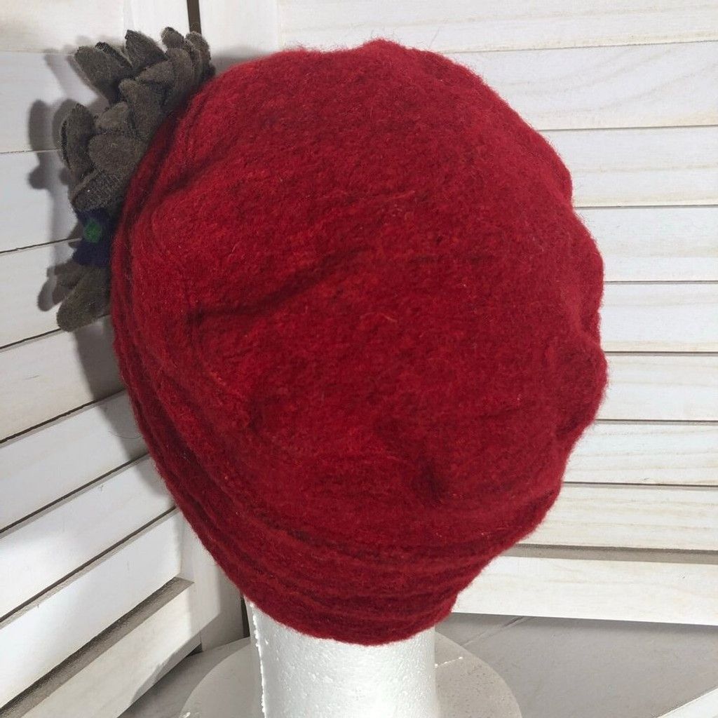 Vintage Vintage Florence Felt Wool Hat Floral Appliqué Deep Red OS Size ONE SIZE - 5 Thumbnail
