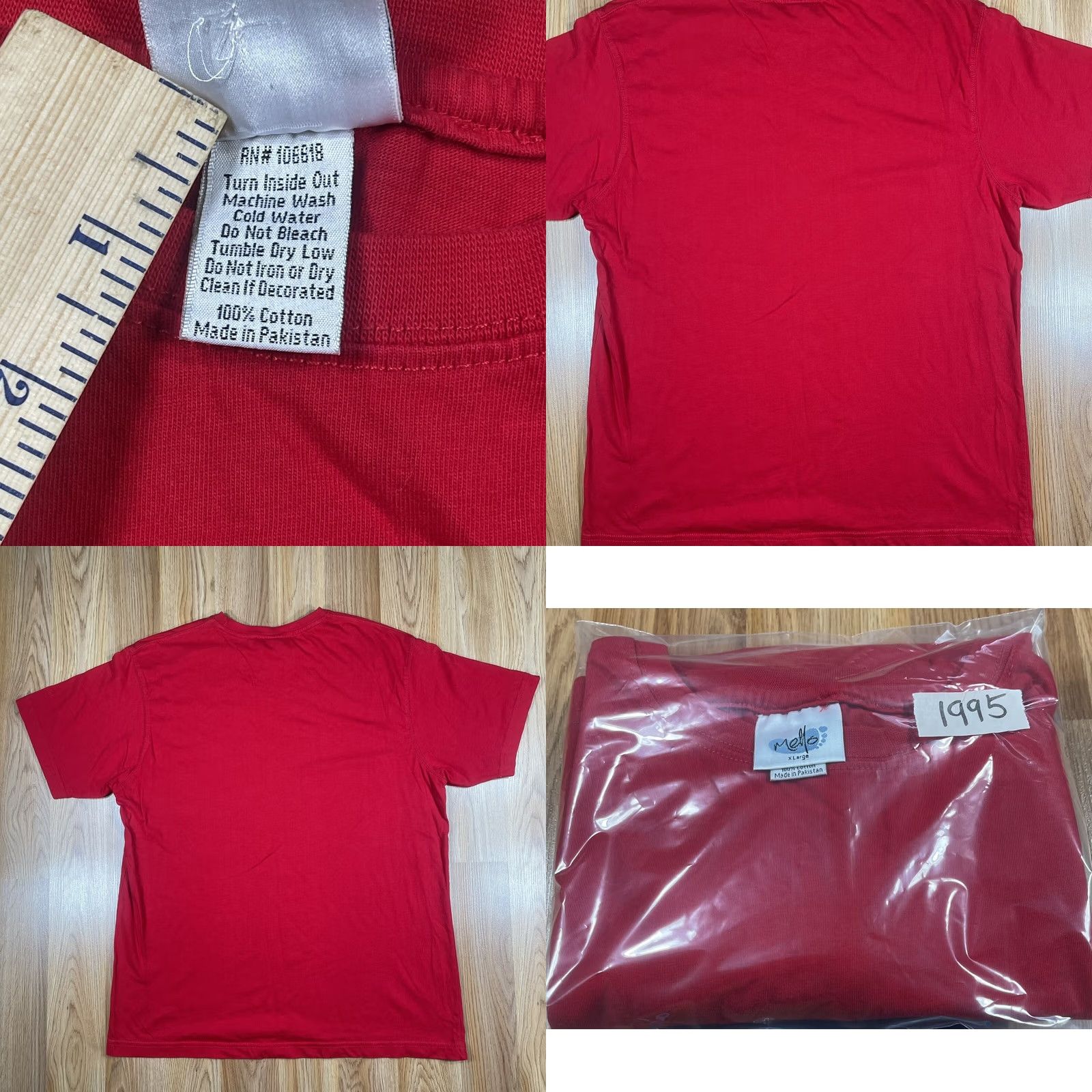 Vintage Mello Shirt Mens XL Red Blank Short Sleeve Crew Neck Cotton Size US XL / EU 56 / 4 - 8 Thumbnail