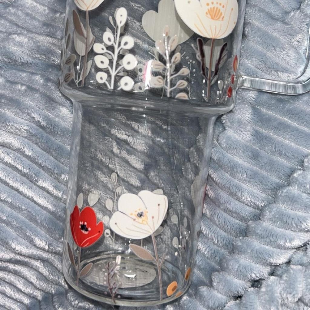 The Unbranded Brand 🌼 Floral design glass mug with wooden lid and handle🌼#boho Size ONE SIZE - 3 Thumbnail
