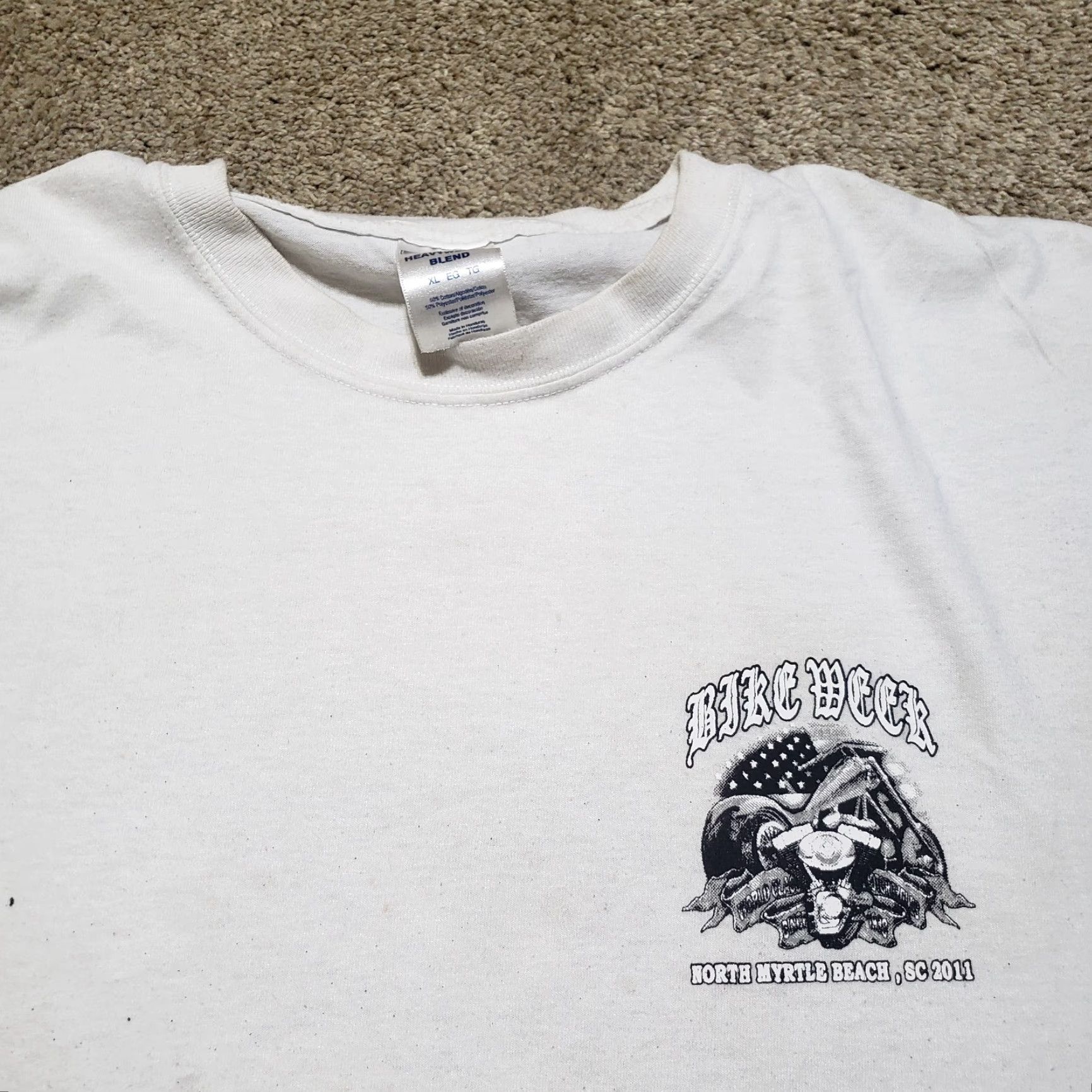Vintage Myrtle Beach Bike Week Tee T Shirt Motorcycle 2011 Adult Men's XL Extra Large Shirt Men XL White Beach Graphic 2000s 2010s Bicycle Skeleton Size US XL / EU 56 / 4 - 2 Thumbnail