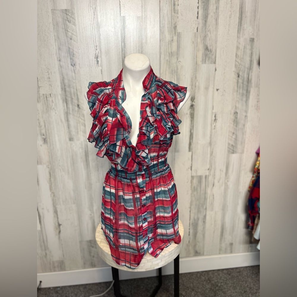 Other Arden B Red Plaid Ruffle Sleeveless Mini Dress Women’s Size Size XS / US 0-2 / IT 36-38 - 1 Thumbnail