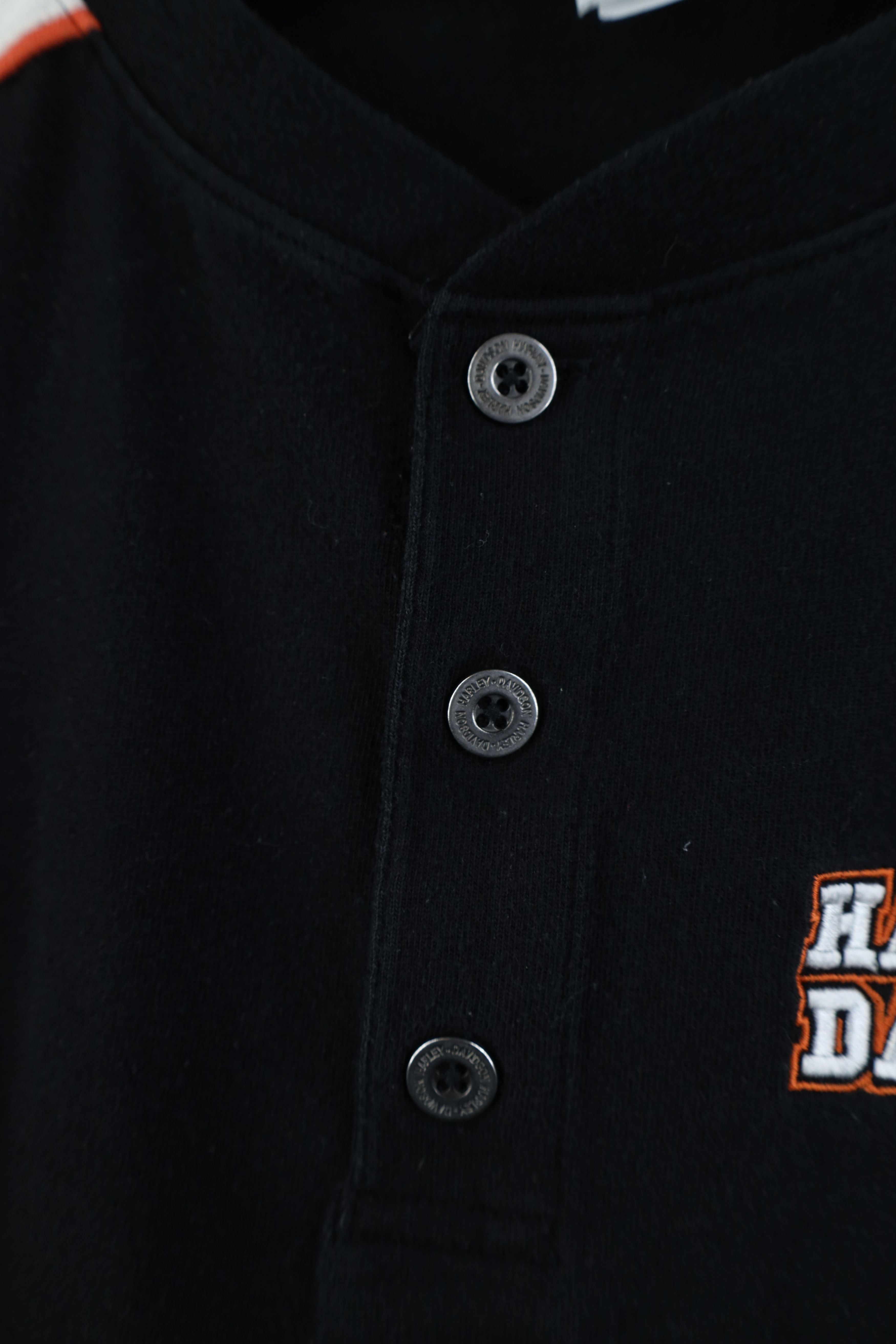 Harley Davidson Vintage Harley Davidson Fire Flames Ribbed Henley T-Shirt Size US L / EU 52-54 / 3 - 9 Thumbnail