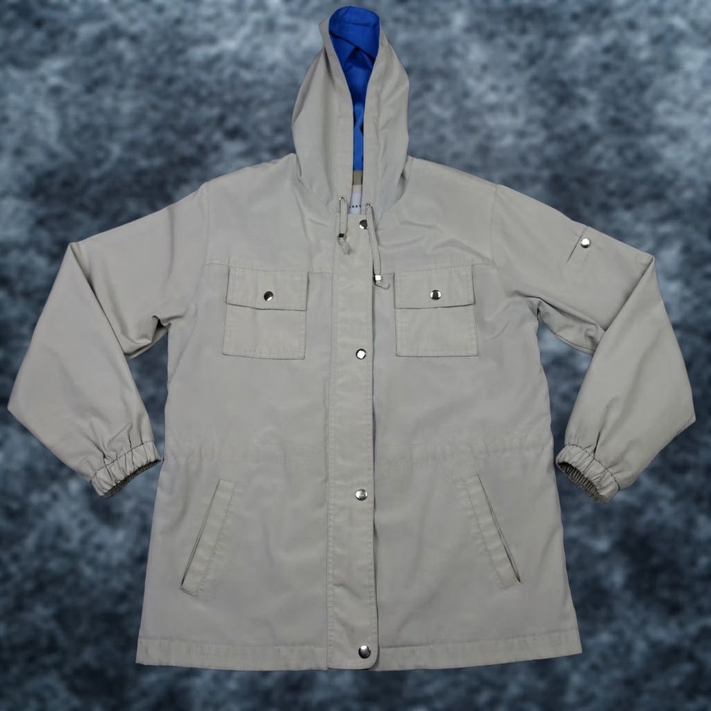Vintage Larry Levine Jacket Womens Small Beige Rain Coat Parka Utility Sport Military Hooded Pockets Lined Long Sleeve Casual Travel Womens Size S Beige Size S / US 4 / IT 40 - 1 Thumbnail