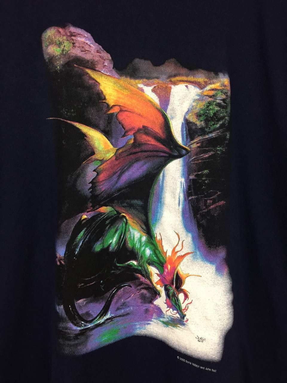 Fruit Of The Loom × Vintage Vtg 00s Boris Vallejo Julie Bell Dragon Waterfall Art Tee Size US XL / EU 56 / 4 - 4 Thumbnail