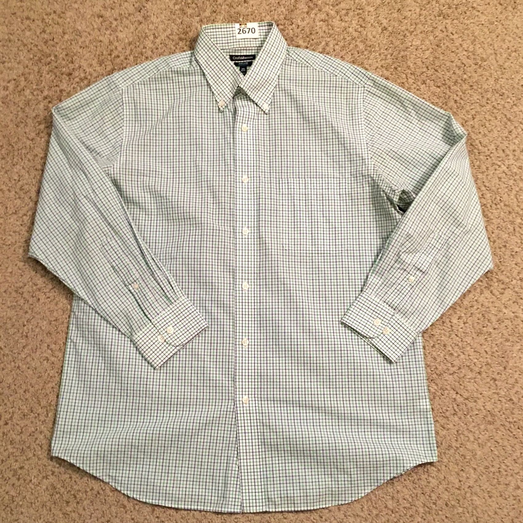 Croft & Barrow Croft & Barrow Shirt Mens 16.5 Green Purple Plaid Long Sleeve Button-Down Easy Care Cotton Blend Classic Regular Button Front Mens Shirt Size US XL / EU 56 / 4 - 2 Thumbnail