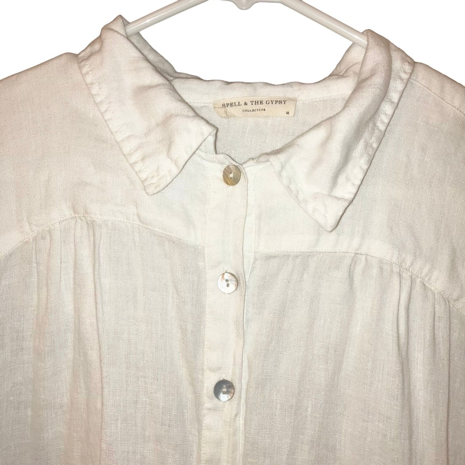 Spell Spell and the Gypsy Basic White Linen Blouse-Medium Size M / US 6-8 / IT 42-44 - 10 Thumbnail