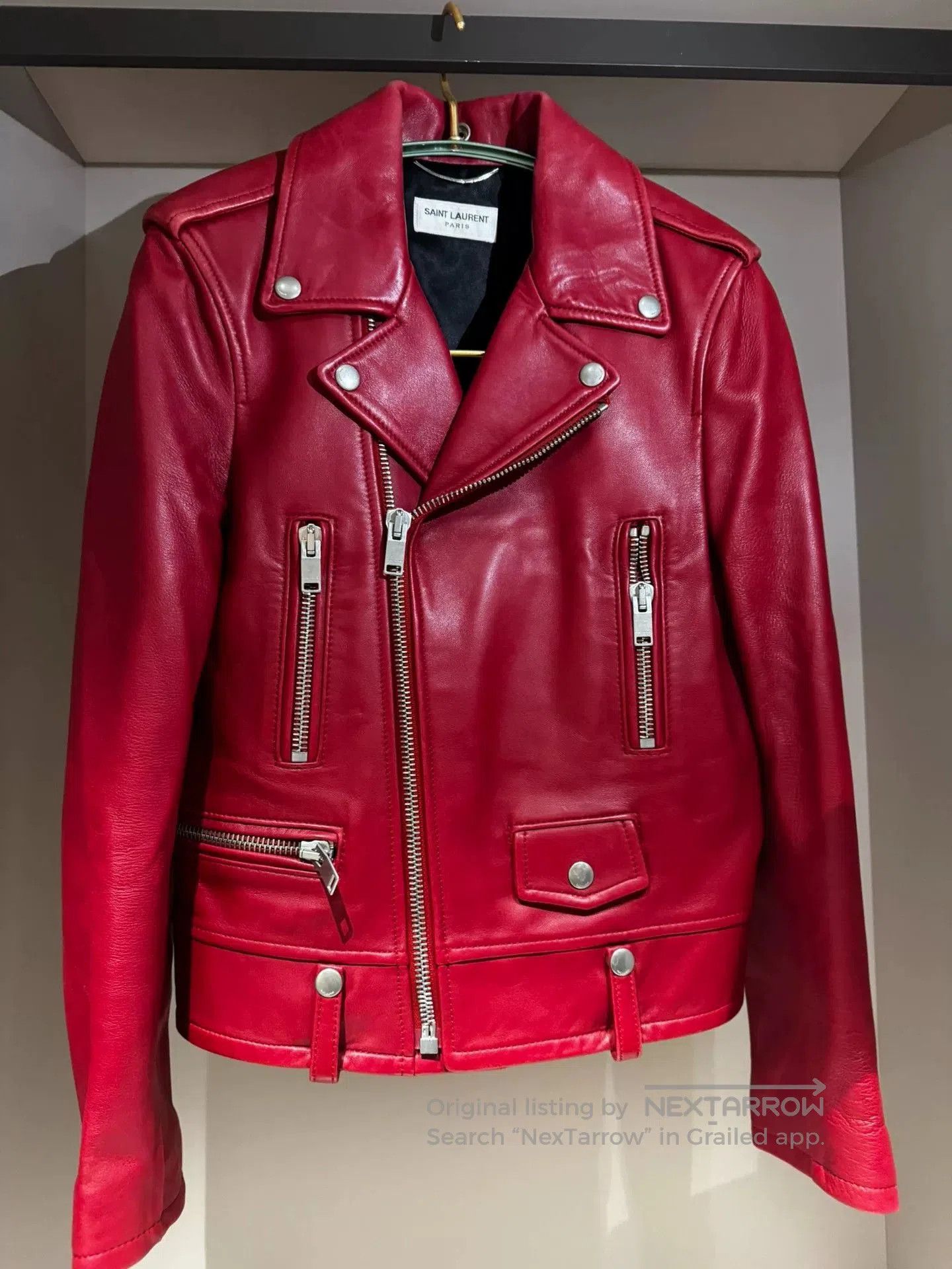 Saint Laurent Paris SAINT LAURENT Red Leather Biker Jacket. Size XS / US 0-2 / IT 36-38 - 3 Thumbnail
