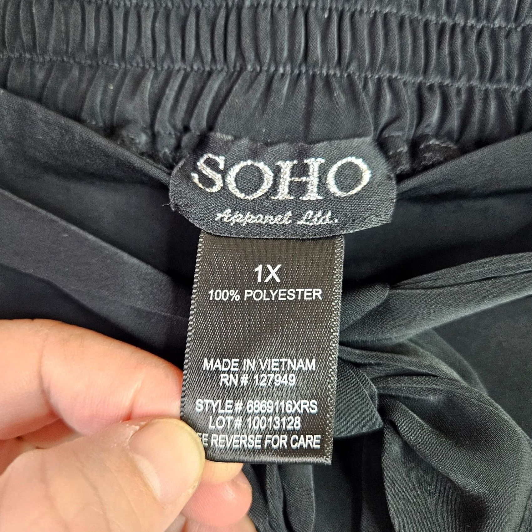Vintage SOHO Women’s Black Wide Leg Pleated Pants Size 1X Elastic Waist Tie Front Pants Women 1X Black Tie Front Casual Office Wear Size 40" / US 18 - 3 Thumbnail