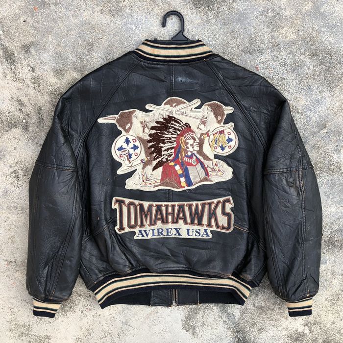 Avirex 🔥VTG Avirex Indian Patches Tomahawks Leather Varsity Jacket ...