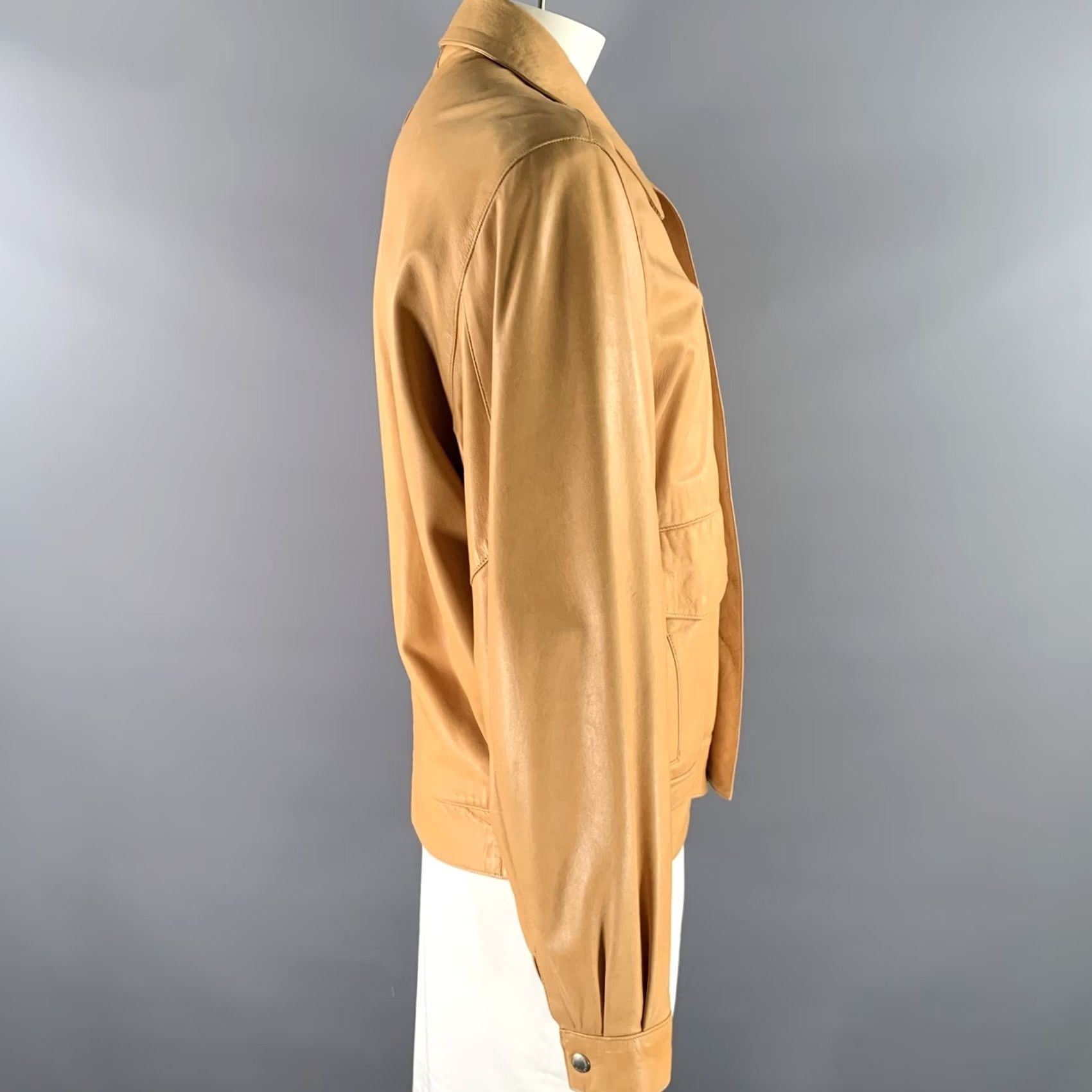 Camel SCUOLA DEL CUOIO XL Camel Leather Bomber Jacket Mens Jacket Leather Bomber Camel SCUOLA DEL CUOIO XL Men Size US XL / EU 56 / 4 - 3 Thumbnail
