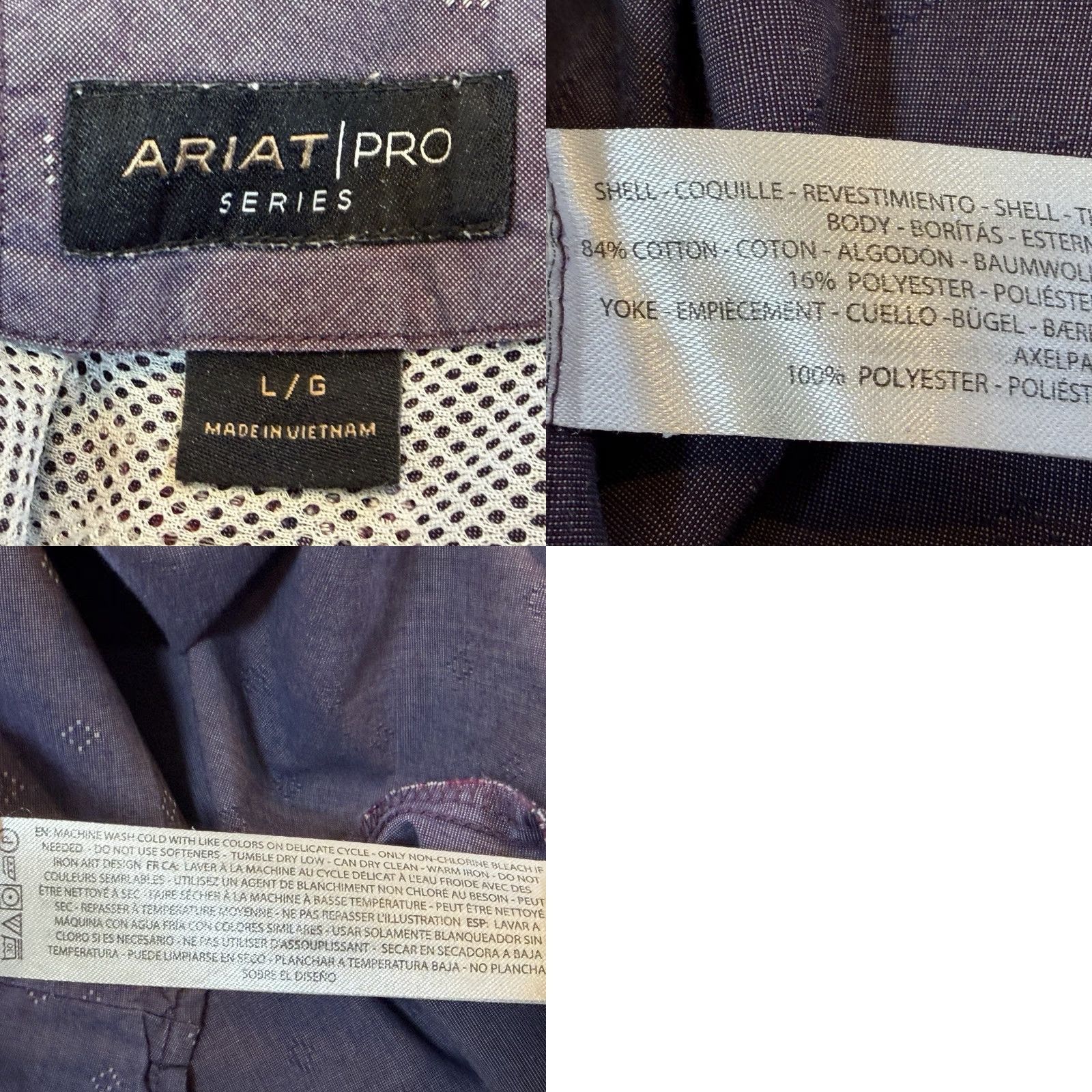 Ariat Ariat Pro Series Button Down Shirt Mens L Purple Long Sleeve Cotton Blend Button-Up Chest Pocket Western Theme Size US L / EU 52-54 / 3 - 8 Thumbnail