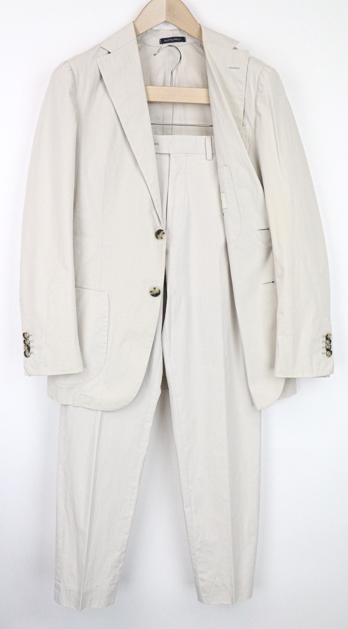 Suitsupply LAZIO PATCH UK36R Beige Cotton Slim Suit 75301 Size 36R - 1 Thumbnail