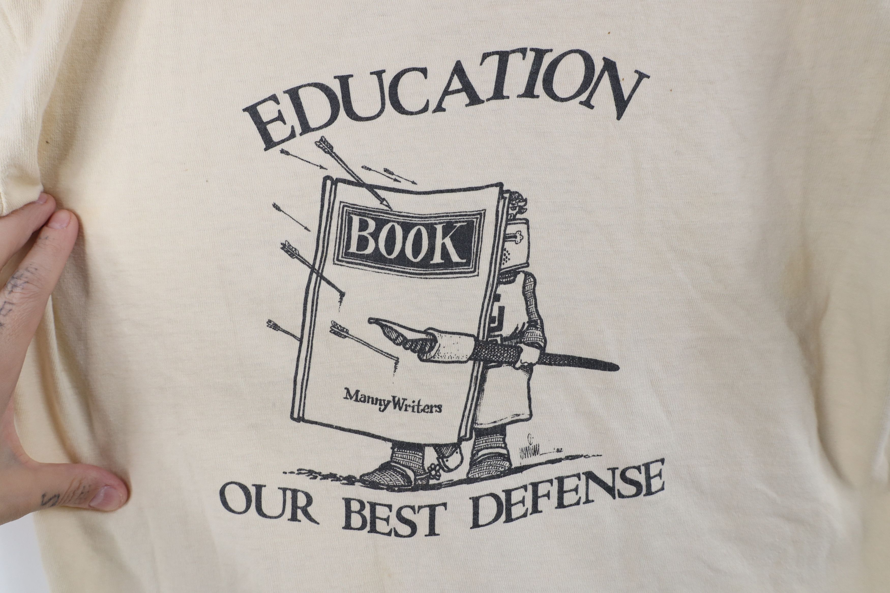 Vintage Vintage 80s Education Our Best Defense T-Shirt Beige USA Size US M / EU 48-50 / 2 - 4 Thumbnail