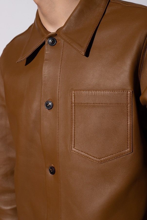 AMI NEW M Tan Brown Lamb Leather Classic Leather Buttoned Jacket Size US M / EU 48-50 / 2 - 8 Thumbnail