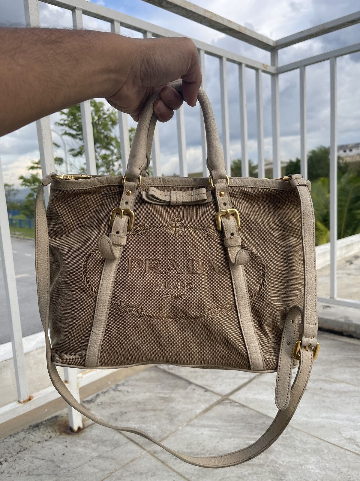 Prada Prada Logo Jacquard Canvas Bag Size ONE SIZE - 1 Thumbnail