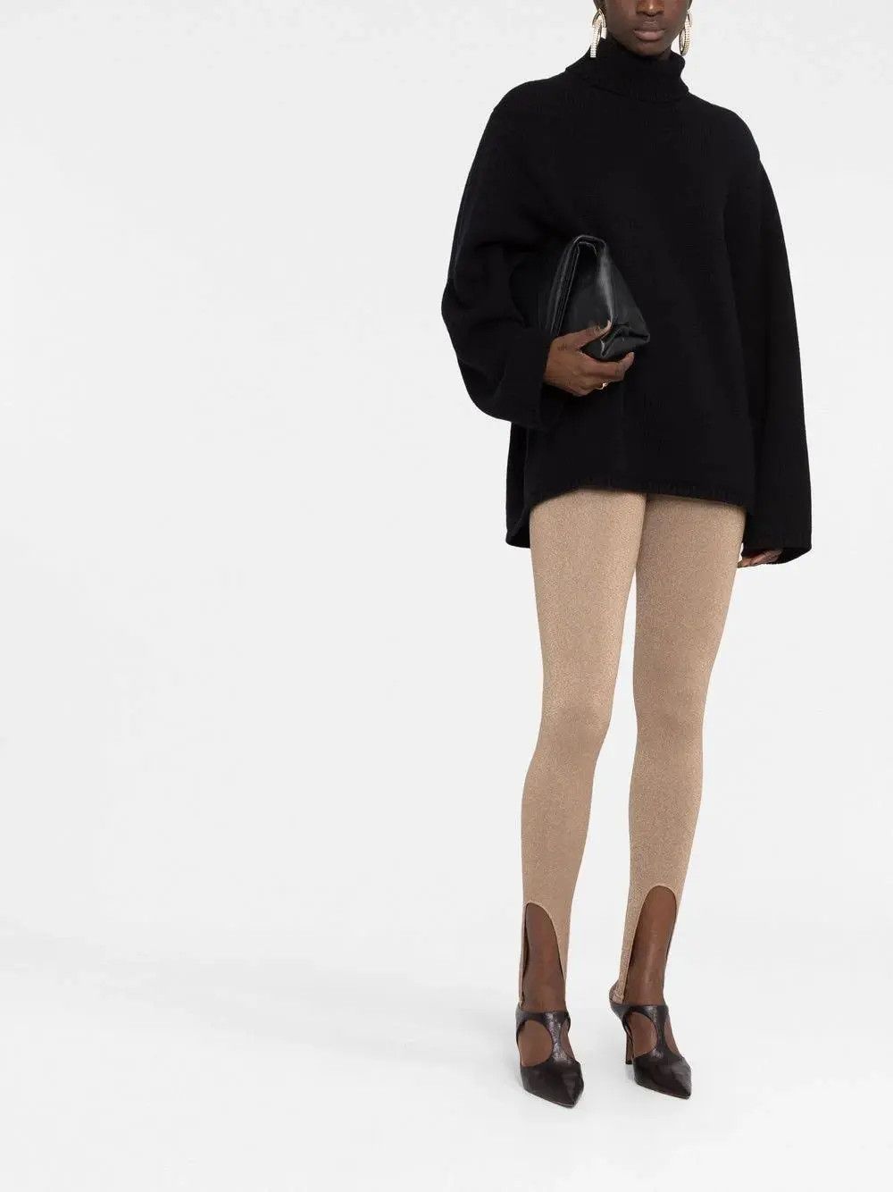 Saint Laurent Paris o1s1wg110125 705399 Stirrup Leggings in Lurex Knit in Beige Size 32" / US 10 / IT 46 - 3 Thumbnail