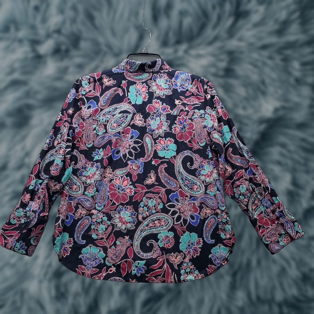 Vintage Chico's Shirt Top Womens L Multi Paisley Cotton Long Sleeve Collared Button-Up Shirt Size L / US 10 / IT 46 - 1 Thumbnail