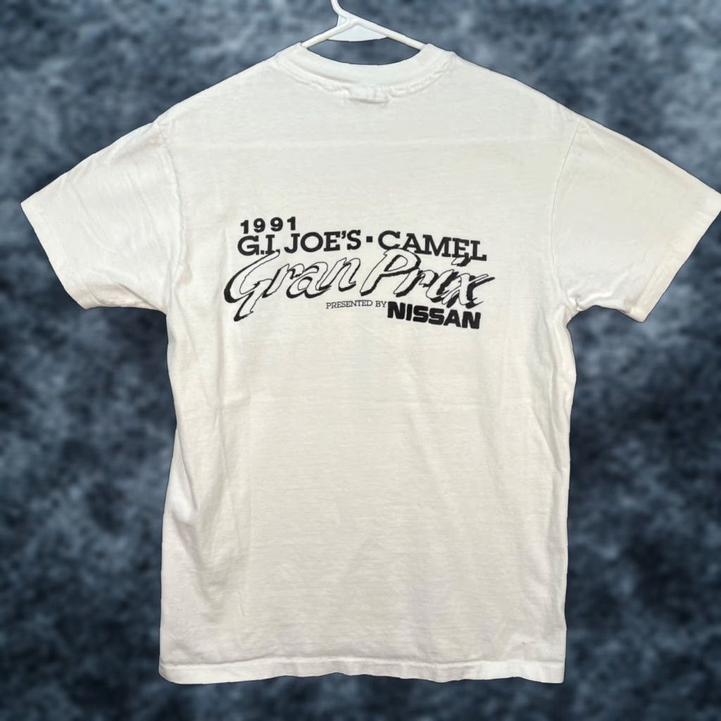Hanes VINTAGE 1991 G.I. Joes Camel Gran Prix IMSA Nissan White T-Shirt Mens M Size Medium White Shirt Gloves? Size US M / EU 48-50 / 2 - 1 Thumbnail
