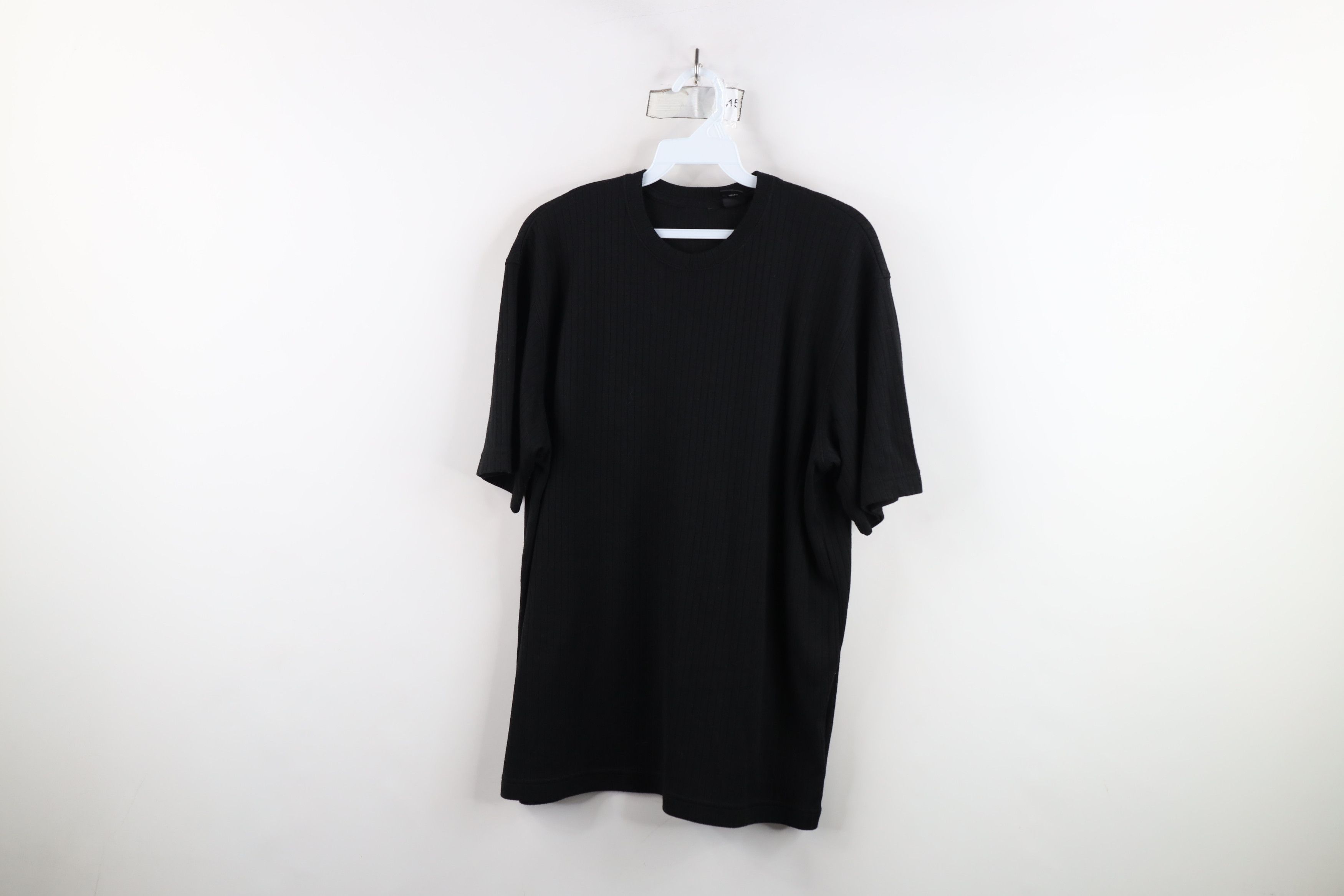 Vintage Vintage 90s Streetwear Faded Blank Ribbed Knit T-Shirt Black Size US M / EU 48-50 / 2 - 1 Thumbnail