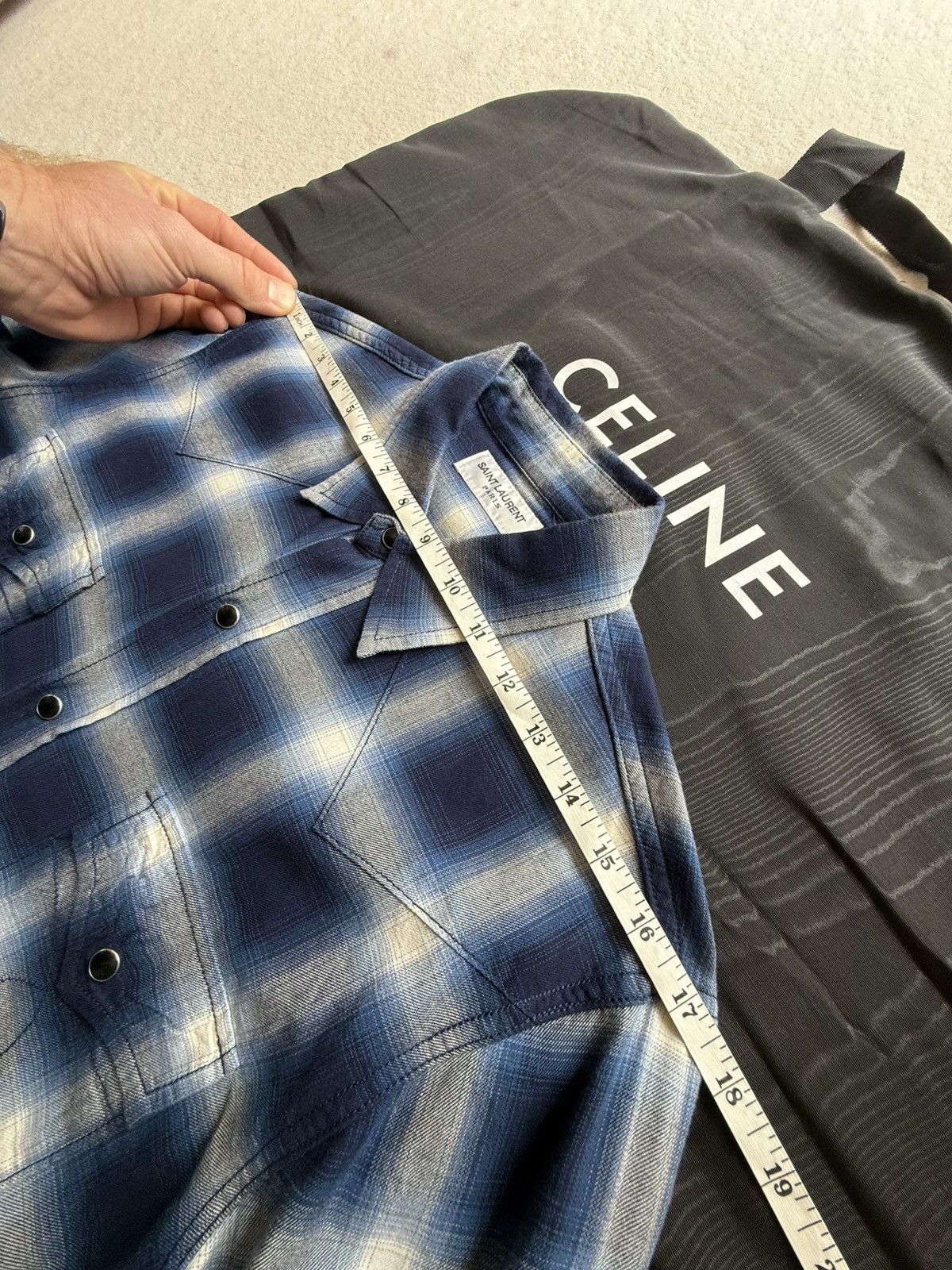 Saint Laurent Paris FW16 Saint Laurent blue white shadow western flannel Hedi Size US S / EU 44-46 / 1 - 6 Thumbnail