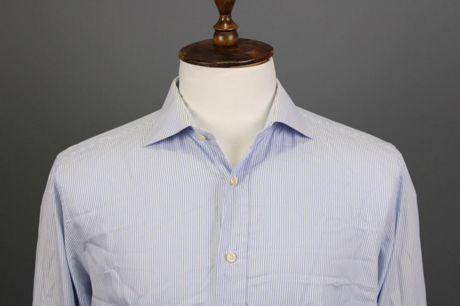 Designer Boggi Milano Blue Striped Button Down Shirt 41 / 16 Size US M / EU 48-50 / 2 - 2 Thumbnail