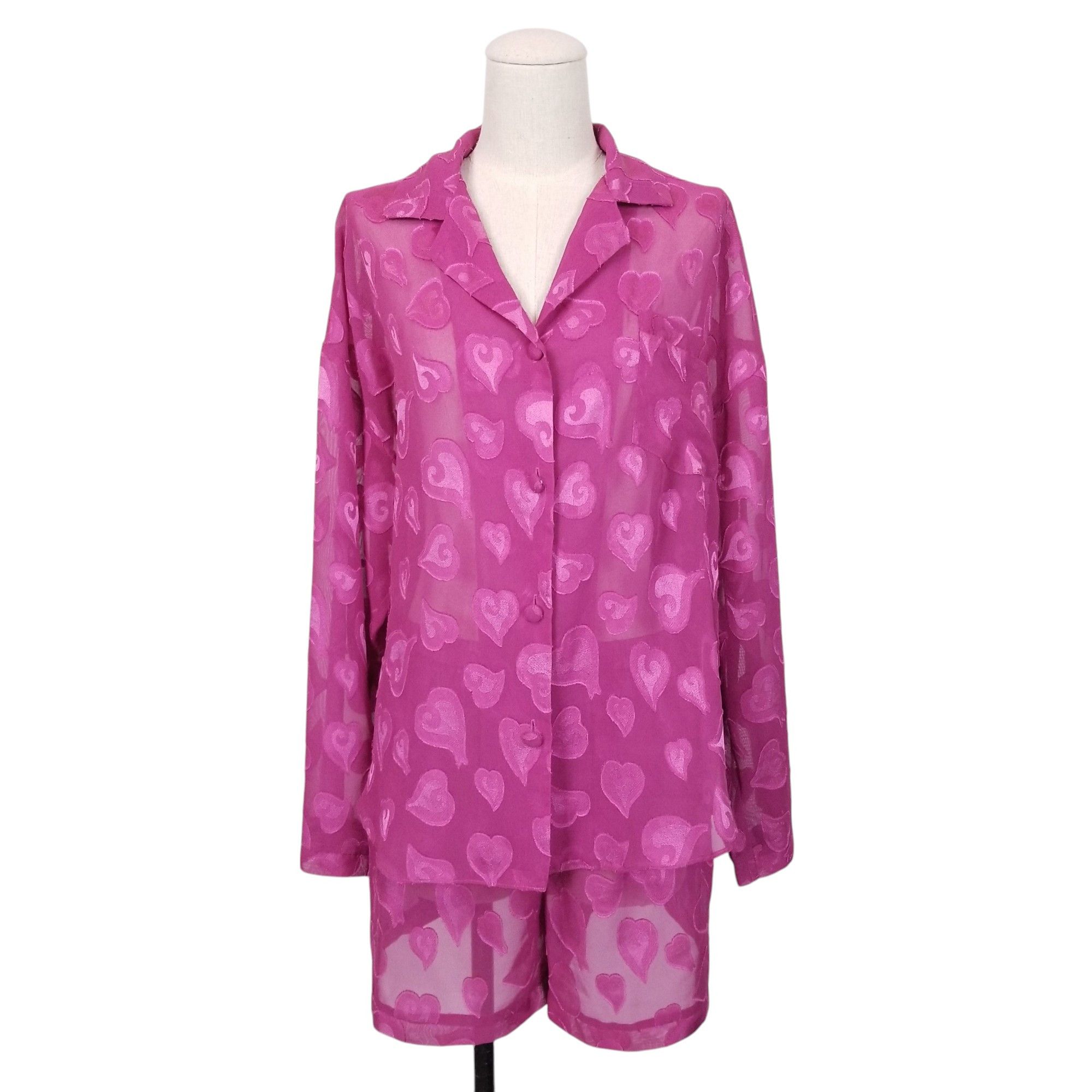 Vintage Heart Textured Pajama Set Sz Medium