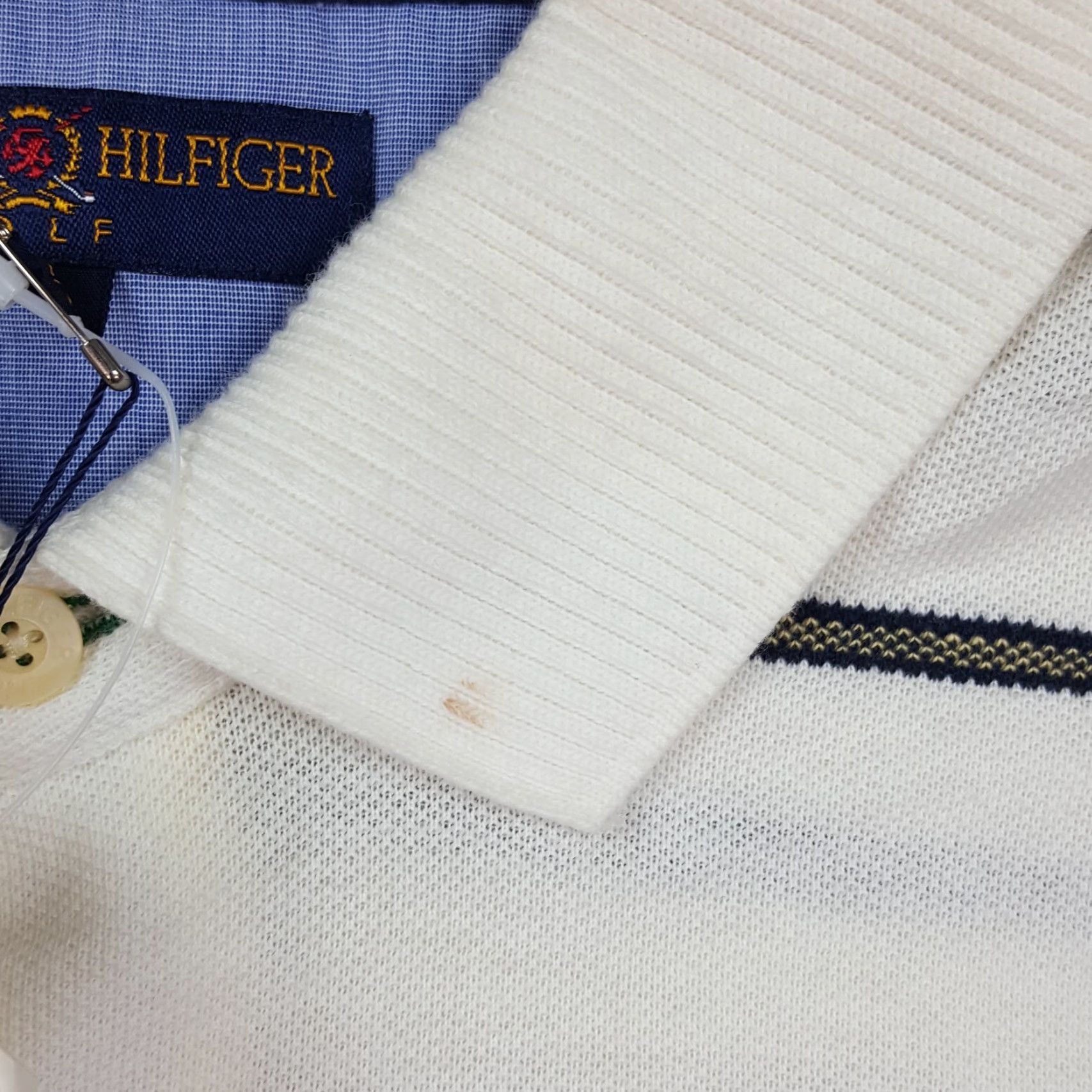 Tommy Hilfiger VINTAGE Tommy Hilfiger Polo Shirt White Striped Golf Collared Short Sleeve L Mens Retro 90s Embroidered Logo Size US L / EU 52-54 / 3 - 5 Thumbnail