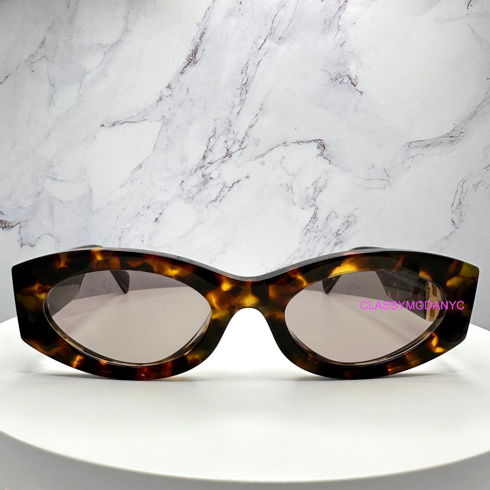 Miu Miu New MIU MIU Sunglasses Brown Tortoise Shell Oval Gold Logo Size ONE SIZE - 2 Thumbnail