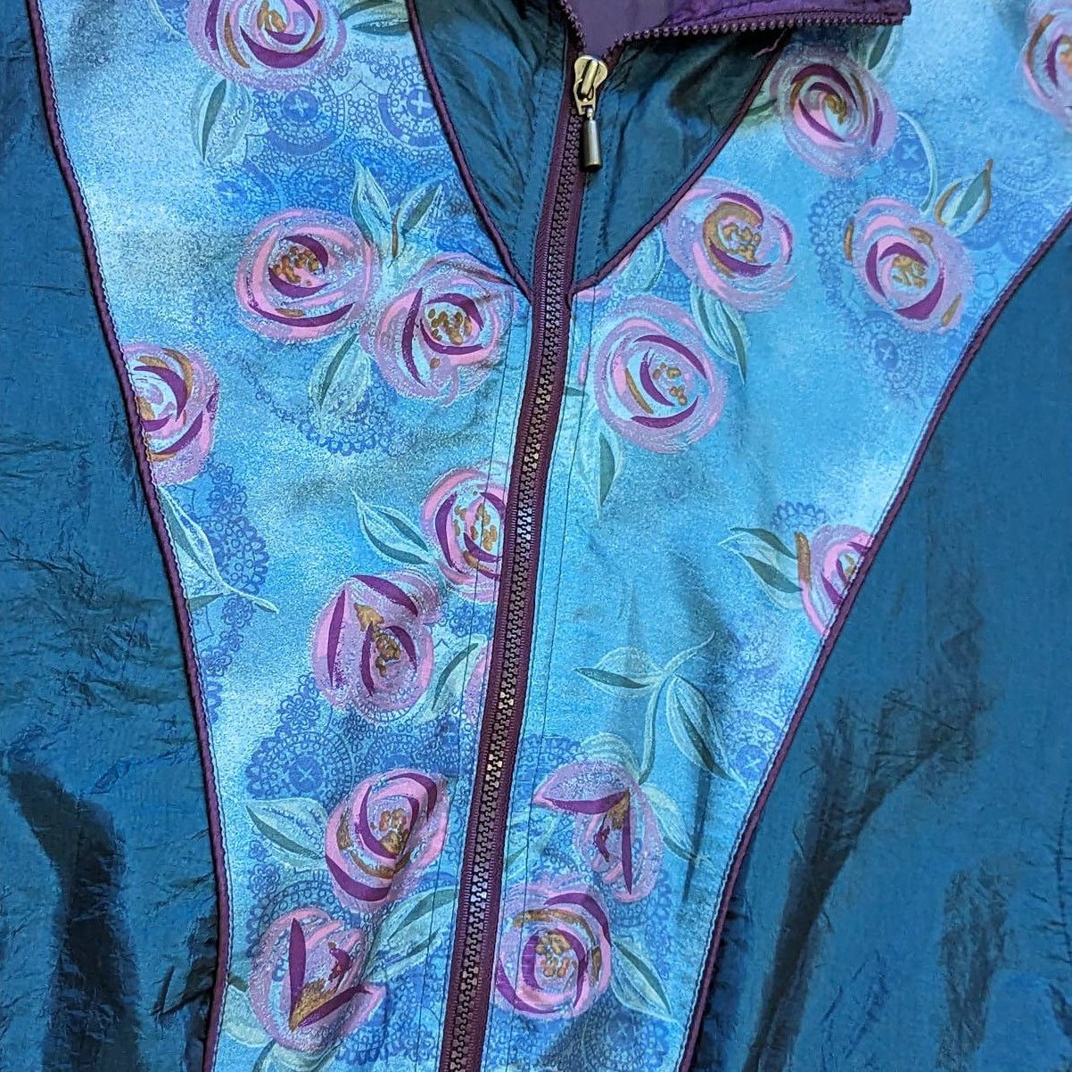 Vintage Vintage Floral Metallic Track Jacket 90s Grannycore Granny Size L / US 10 / IT 46 - 4 Thumbnail