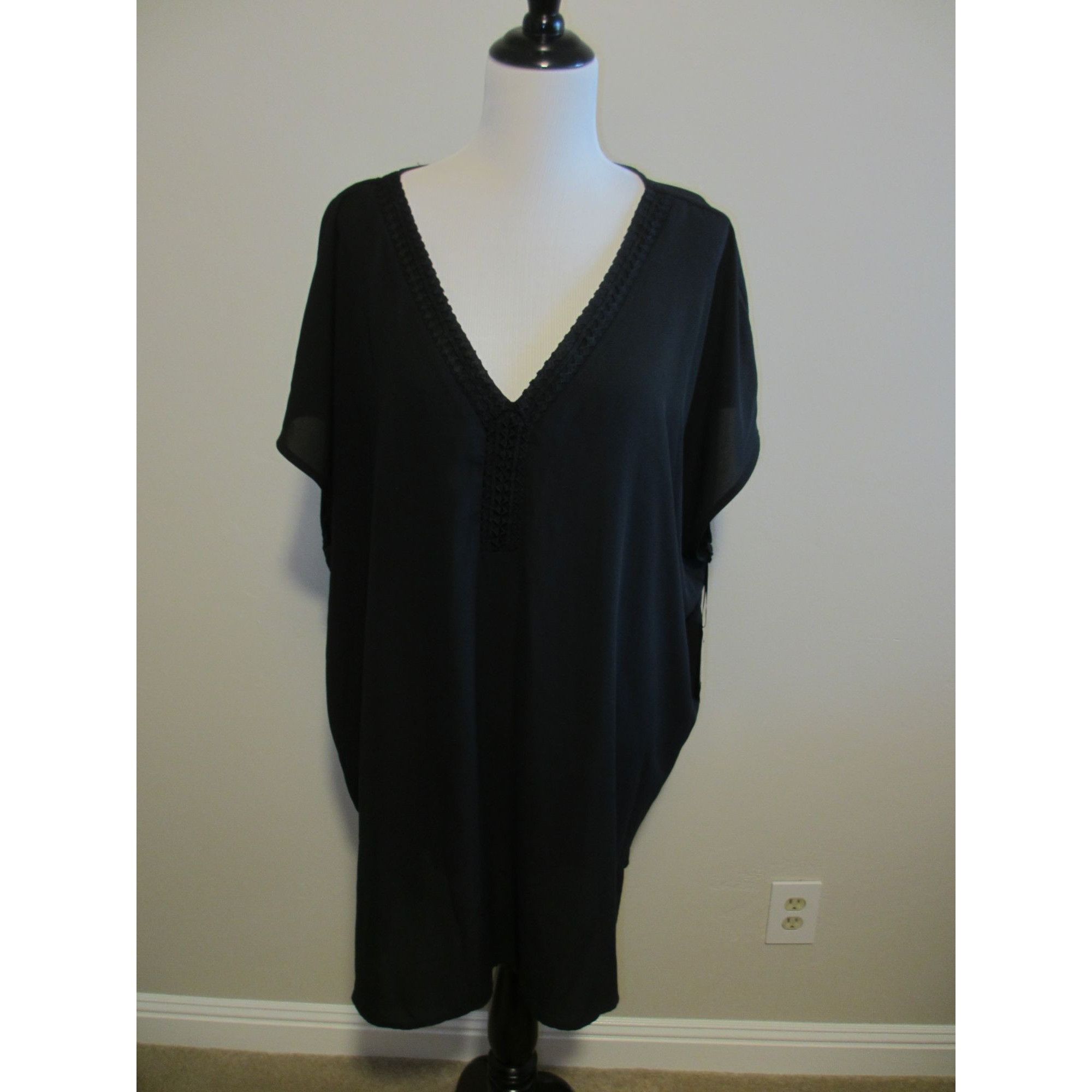 Other AVA & VIV Black Kimono-Style Tunic Dress With Crochet Trim V Size 4XL / US 24-26 - 2 Thumbnail