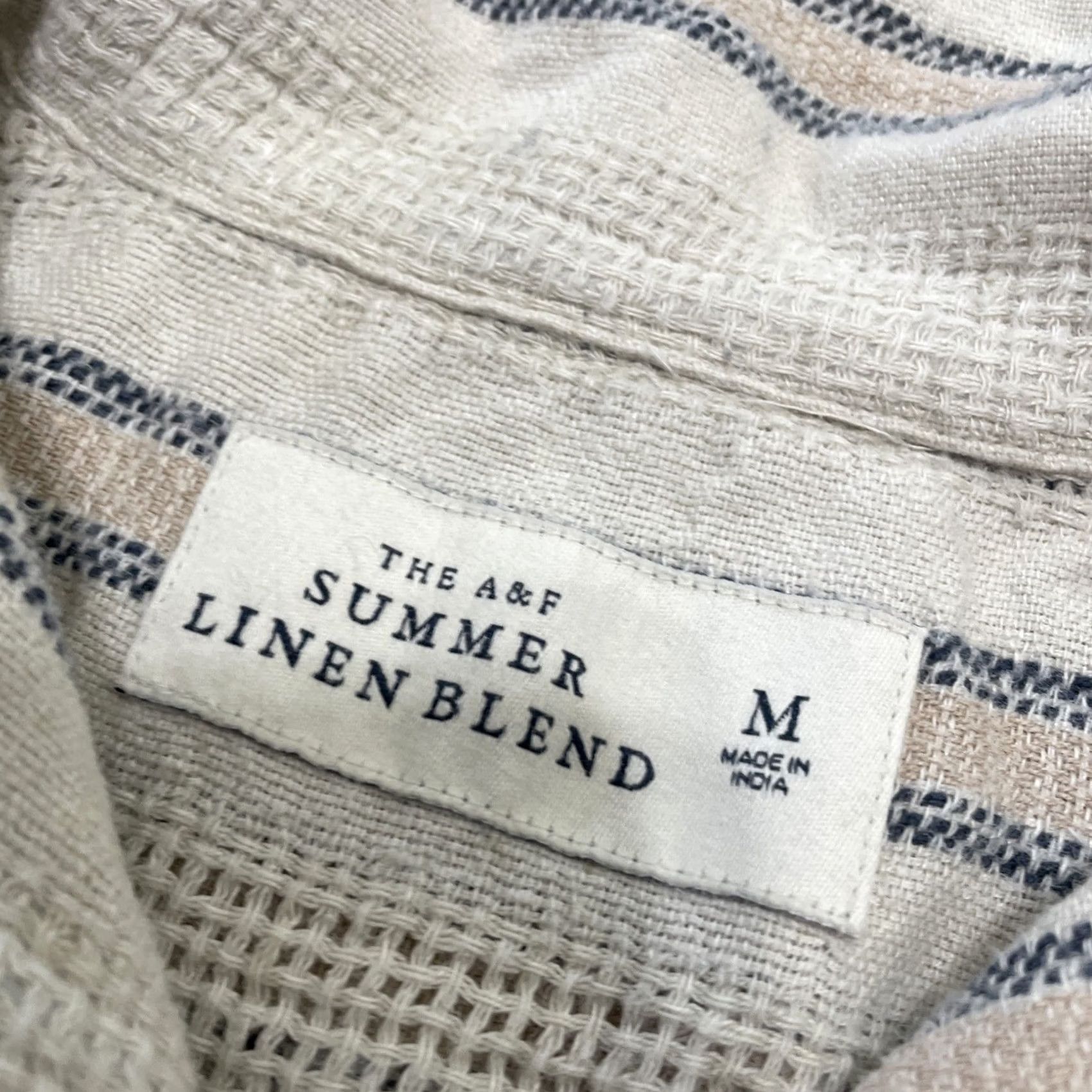 Abercrombie & Fitch Abercrombie & Fitch Shirt M Tan Stripe Short Sleeve Summer Linen Blend A&F Men Size US M / EU 48-50 / 2 - 6 Thumbnail