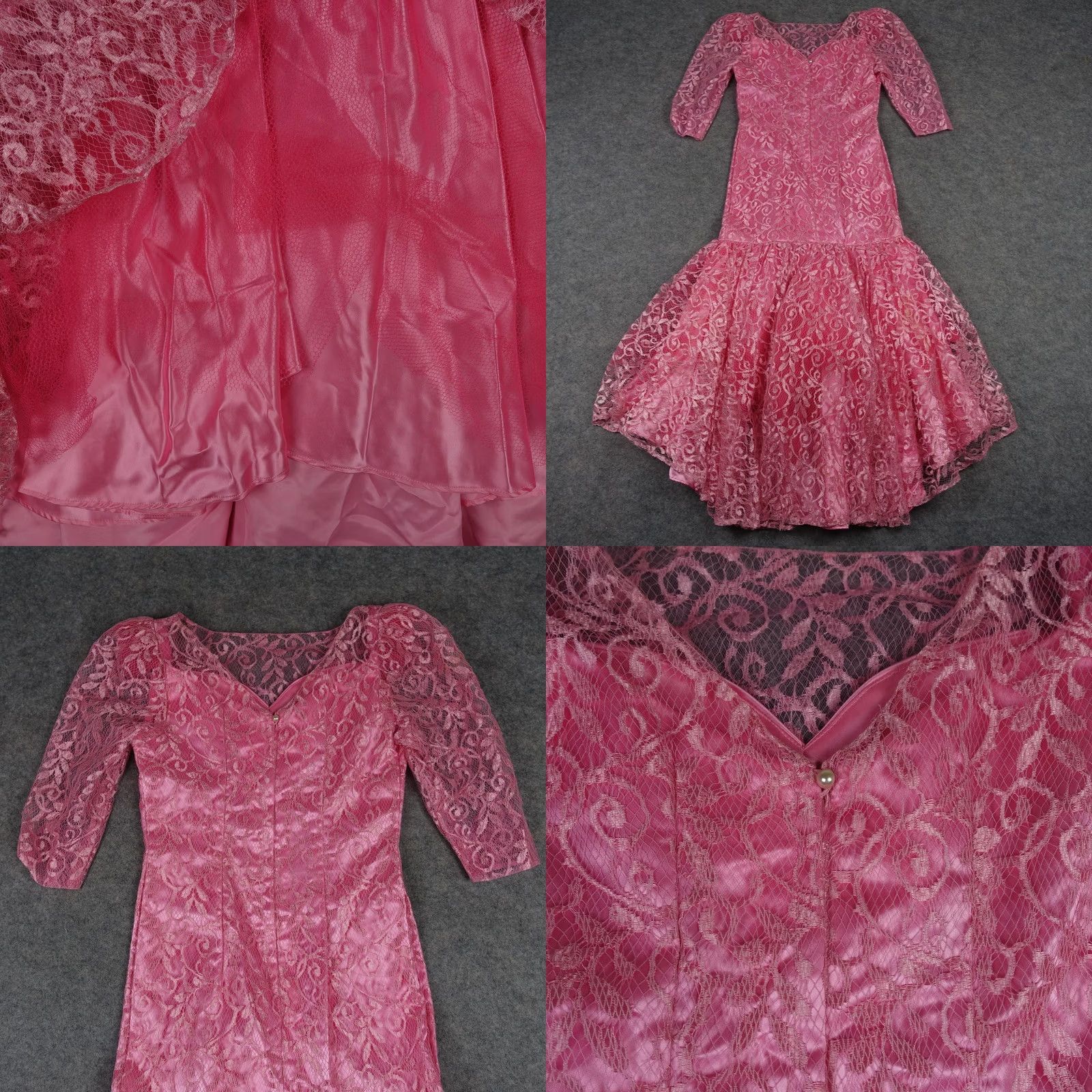 Pinko VINTAGE Pink Floral Lace Mermaid Dress Womens XS 3/4 Puff Sleeve Formal Gown VTG Size XS / US 0-2 / IT 36-38 - 8 Thumbnail