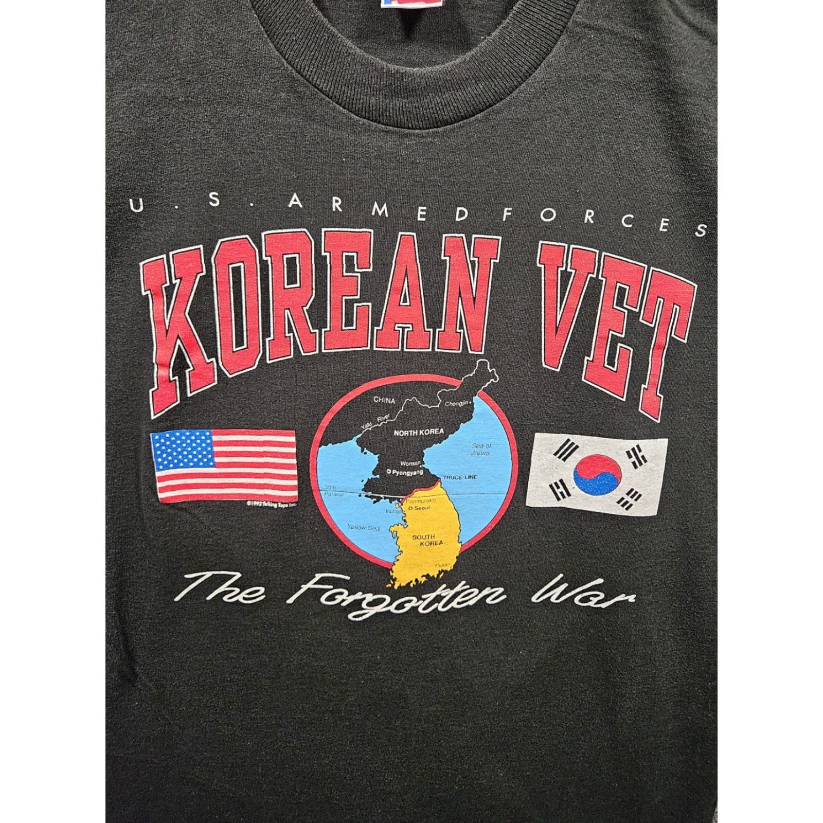 Fruit Of The Loom VINTAGE 1992 US Armed Forces Korean War Vet The Forgotten War T Shirt Large Black Unisex Cotton Graphic Tee 1990s Size US L / EU 52-54 / 3 - 2 Thumbnail