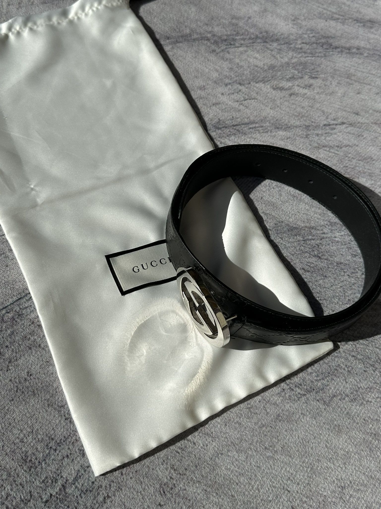 Gucci Gucci Belt Guccissima GG Monogram Black Leather Interlocking Size 34 - 2 Thumbnail