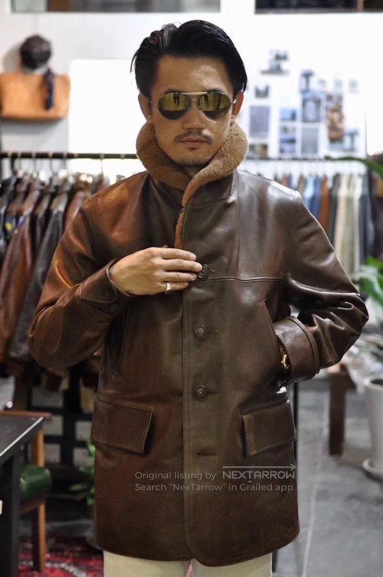 The Real McCoy's Nigel Cabourn Shearling Collar Horsehide Coat. Size US XL / EU 56 / 4 - 4 Thumbnail