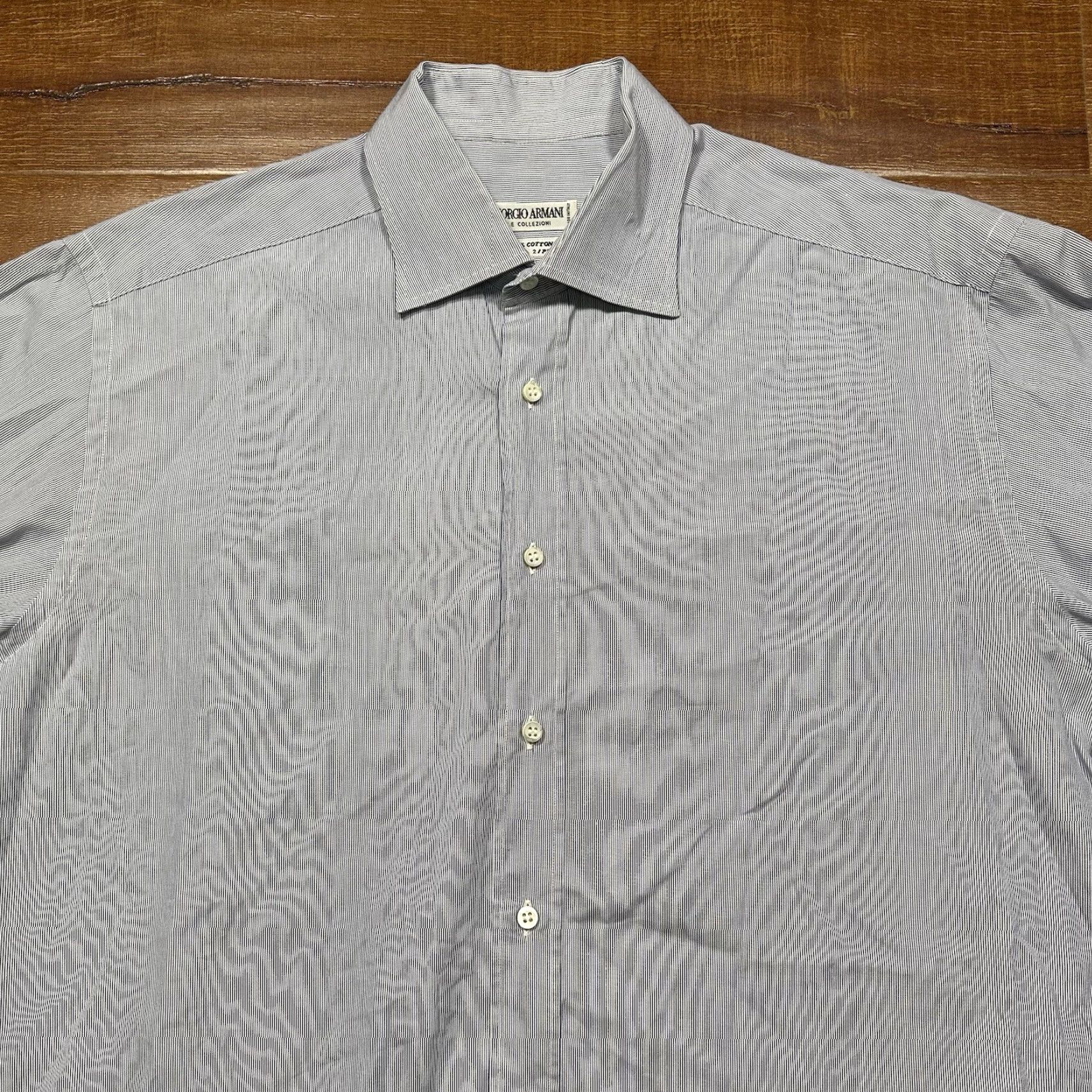 Giorgio Armani Blue Stripe Button Up Dress Shirt Mens XL Long 