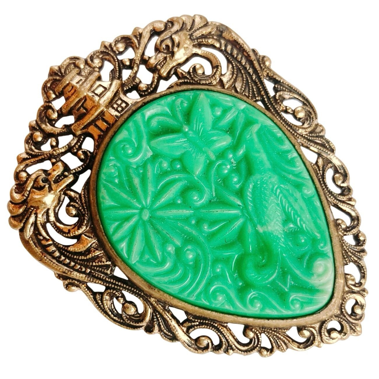 Vintage Vintage 40s Kitsch Dragon Pagoda Brooch Asian Style Size ONE SIZE - 1 Thumbnail