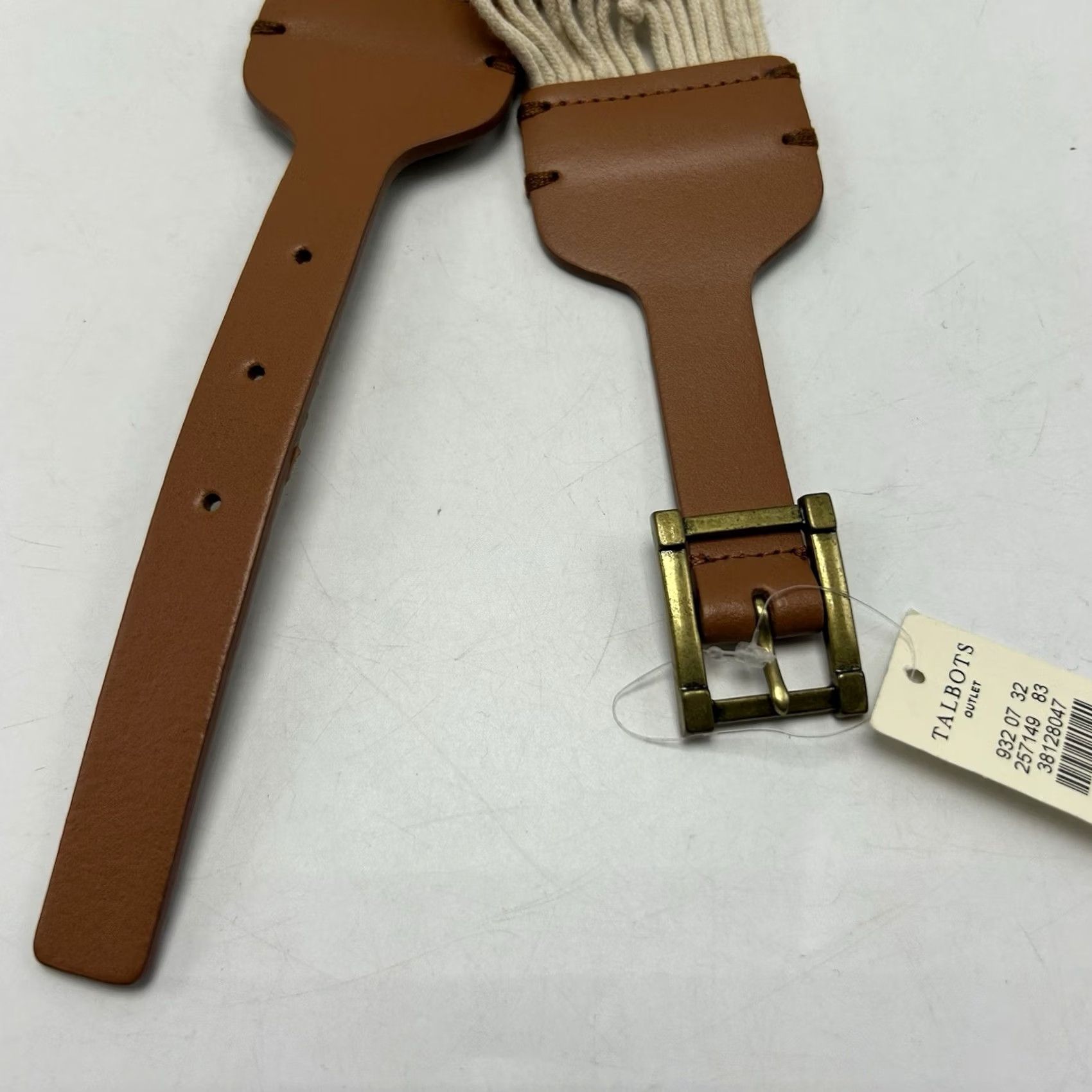 Talbots Talbots Belt Womens XL Ivory Cotton Braided Leather Trim Buckle Adjustable Size ONE SIZE - 3 Thumbnail