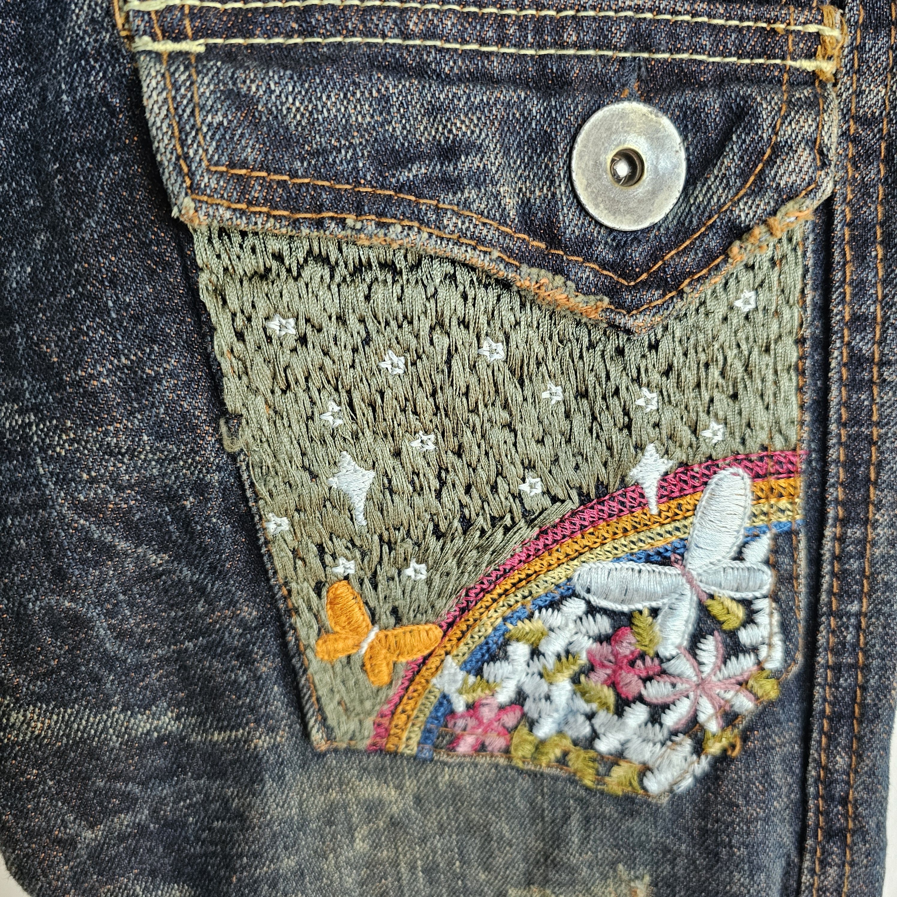 If Six Was Nine Vintage Amazing Embroidered Distressed Low Rise Jeans Size US 30 / EU 46 - 4 Thumbnail