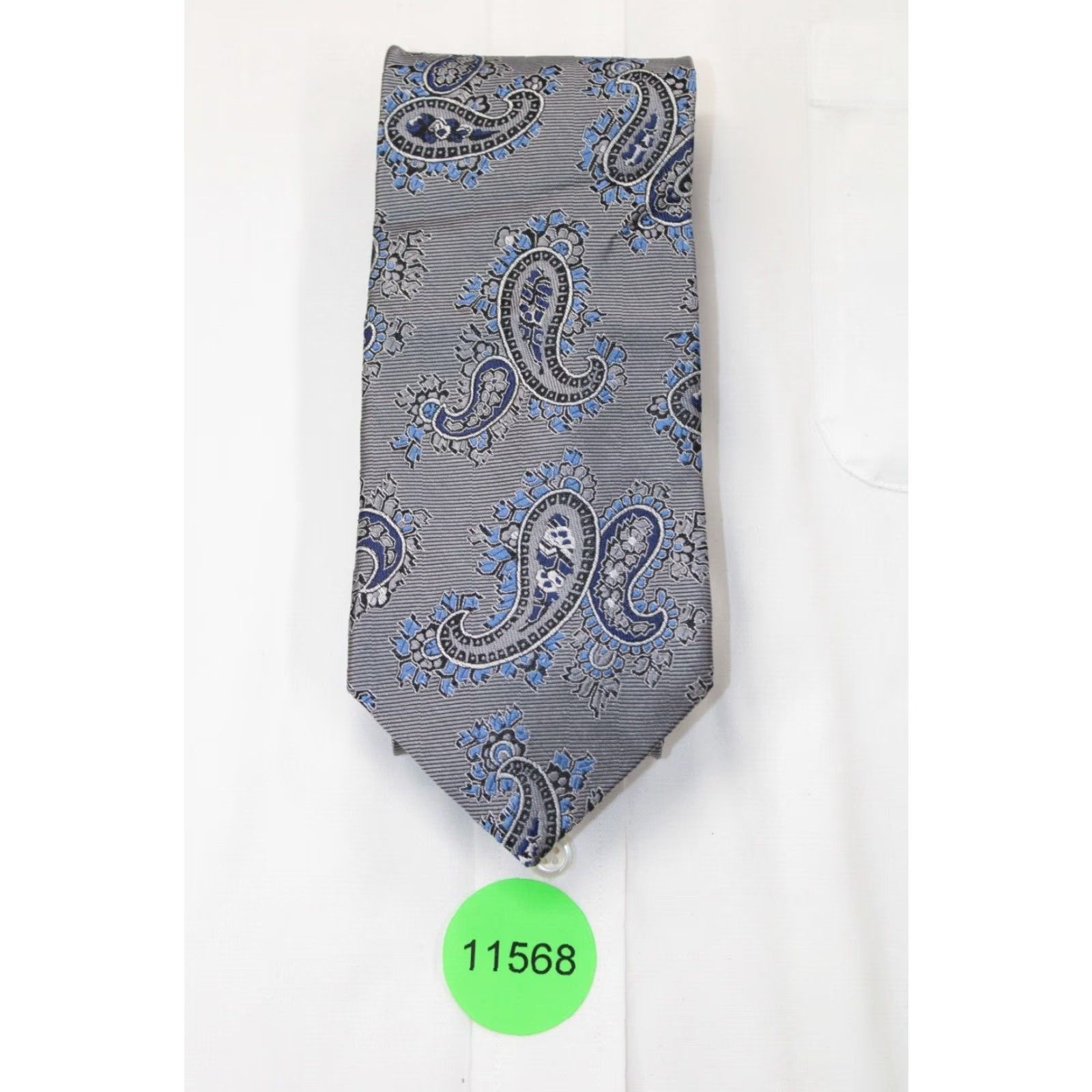 Jos. A. Bank NWT Jos. A. Bank Silk Necktie Men’s Silver Blue Paisley Ribbed Textured Designer Tie 59" X 3.5" Men's Designer Tie Size ONE SIZE - 7 Thumbnail